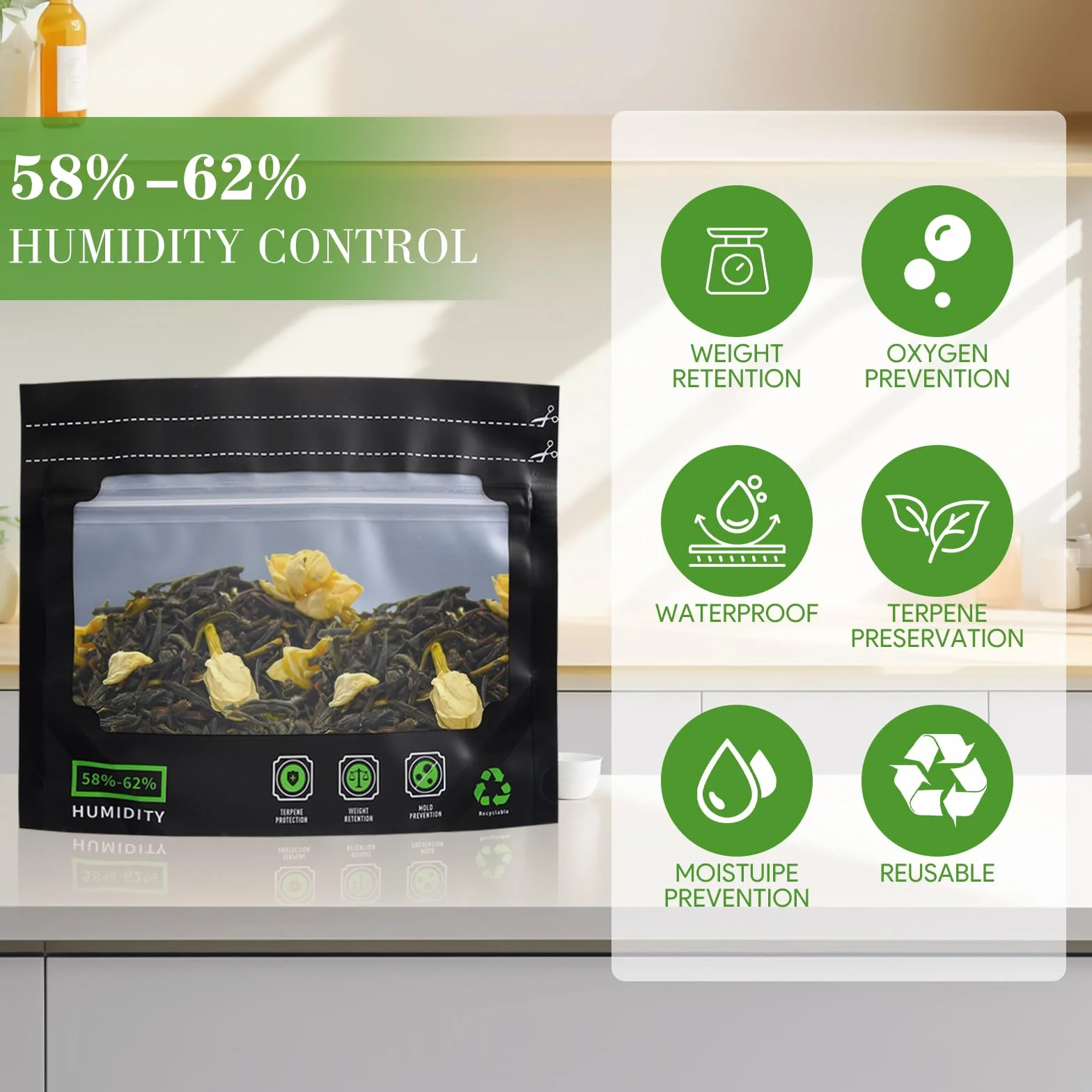 Terploc Sacs de Rangement Grove Bags 30g/85g/100g Hermétiques avec Contrôle de l'Humidité 58-62% Lot de 12