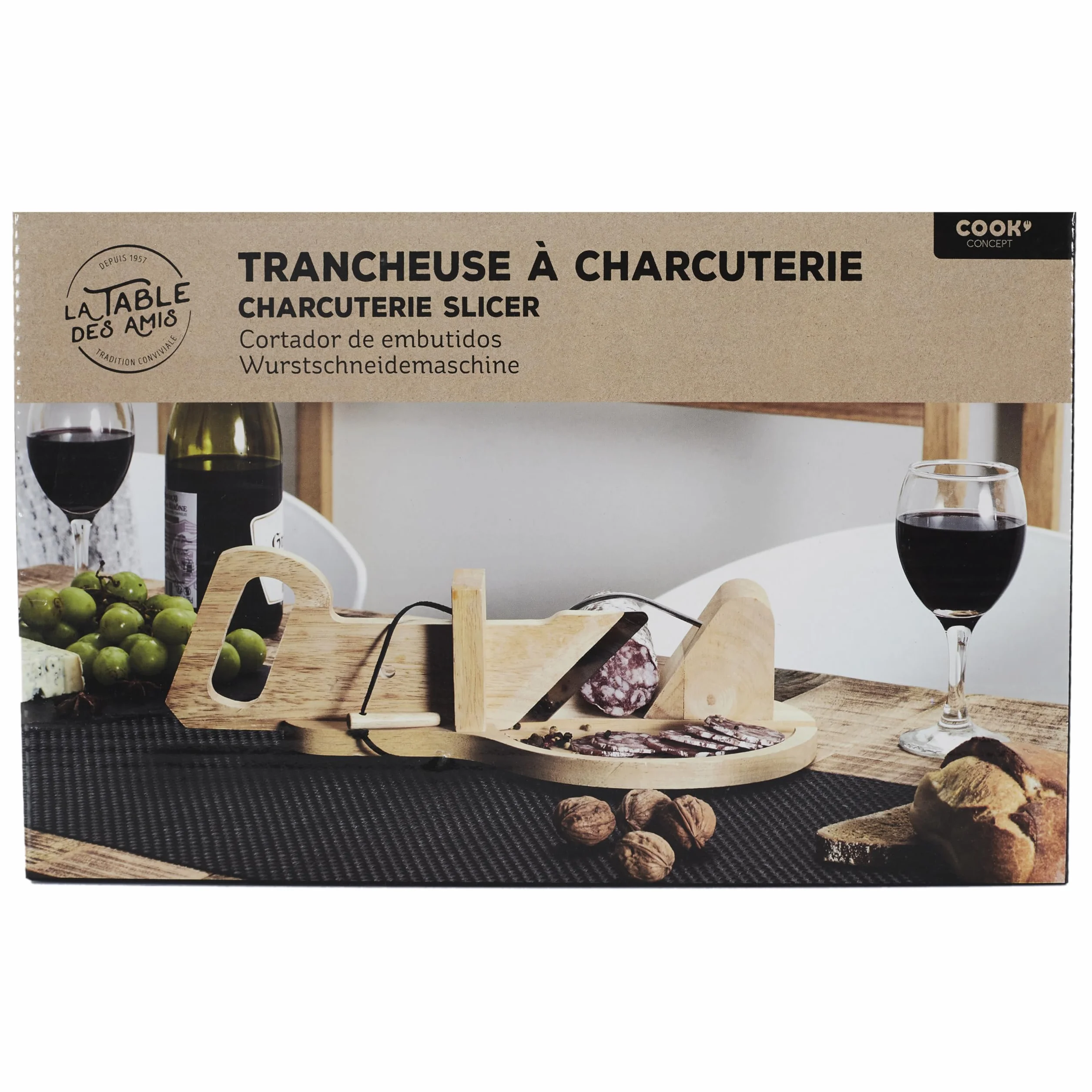 Trancheuse Guillotine Coupe Charcuterie Saucisson Manuelle Ronde Bois Inox Marron