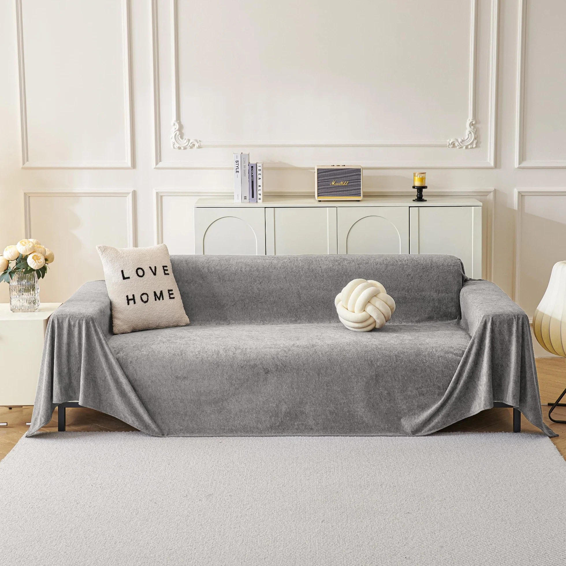 MYSKY HOME Housse de canapé 180 x 300 cm, lavable, antidérapante, anti-rayures, gris
