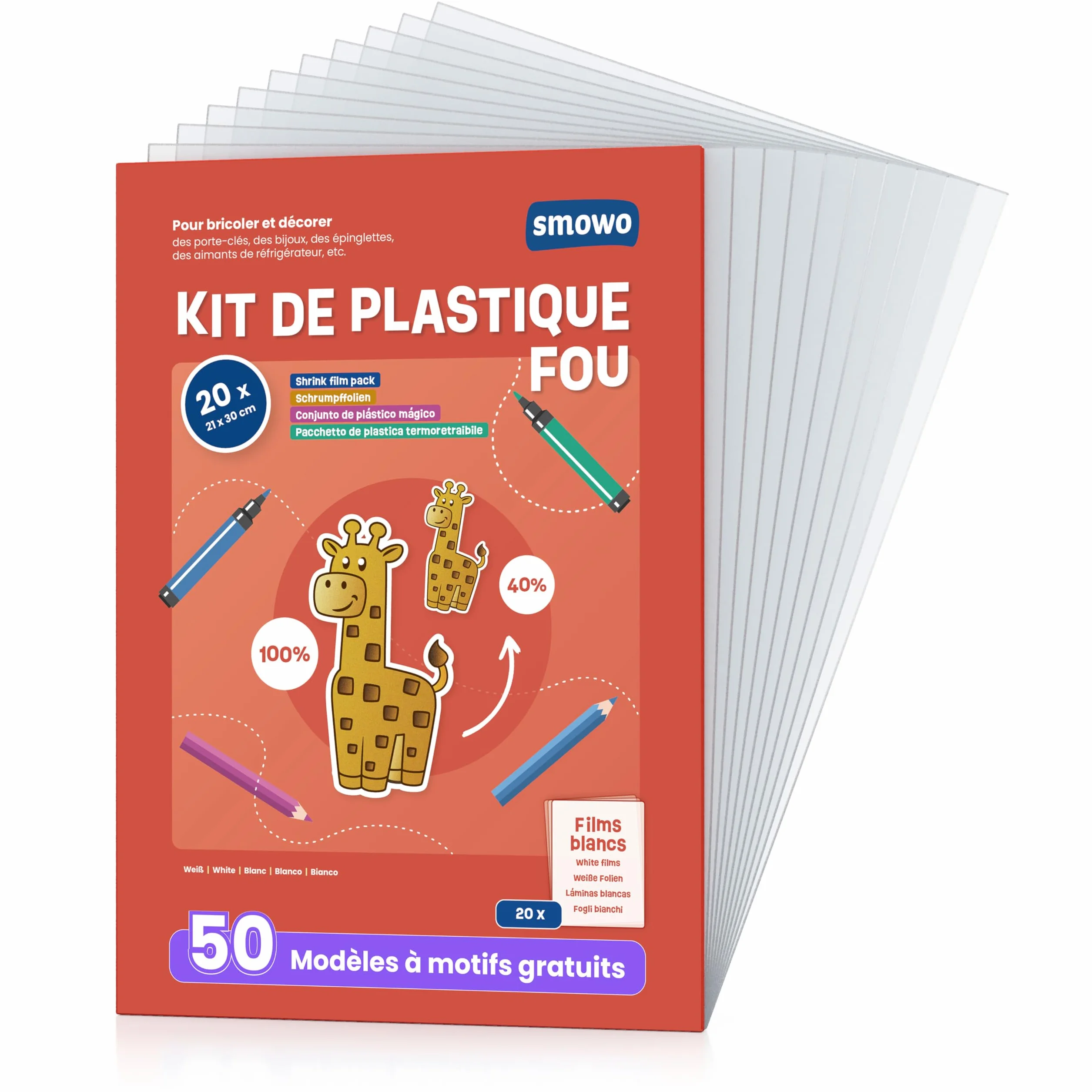 Smowo Lot de 20 films plastique fou magique A4 mat thermorétractable transparent bricolage