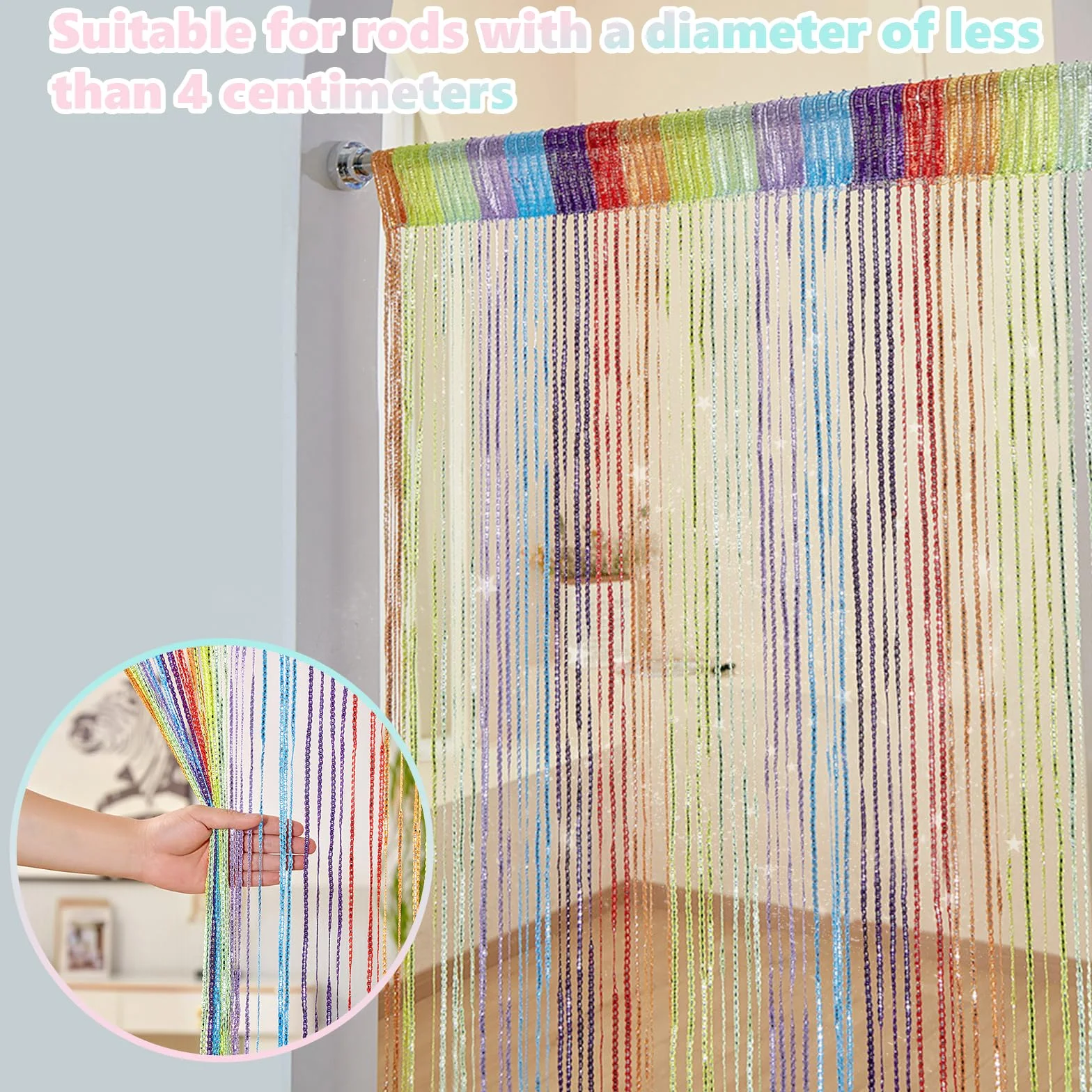 Rideau Anti Mouches pour Porte Extérieur et Intérieur 100 x 200 cm, Rideaux à Cordes Moustiquaire Divise-Pièce Coloré