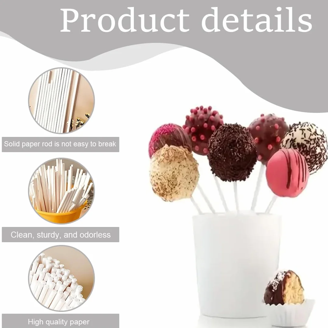 Bâtonnets Cake Pop en papier solide 10 cm blanc, support pour sucettes, chocolat, bonbons