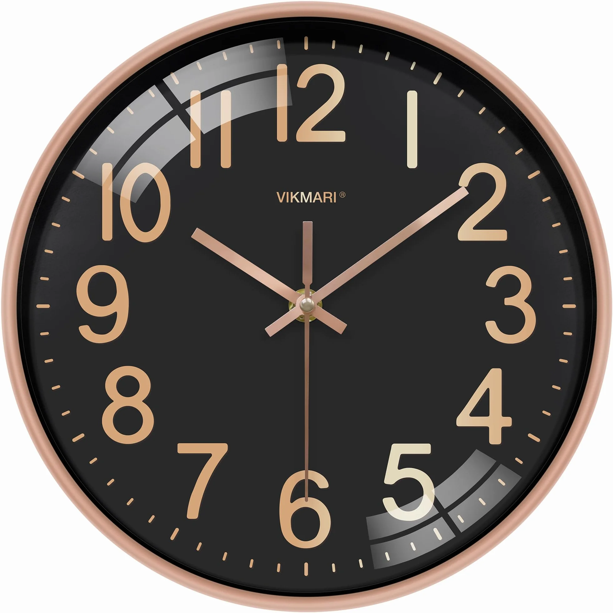 VIKMARI Horloge Murale 30 cm Silencieuse Noir et Doré - Pendule Murale Quartz pour Salon Bureau