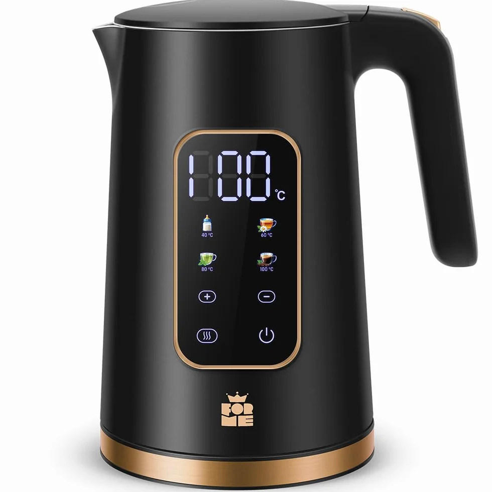 ForMe Bouilloire Electrique Inox 1,7L Contrôle de Température Réglable 40-100°C LED Affichage Maintien au Chaud