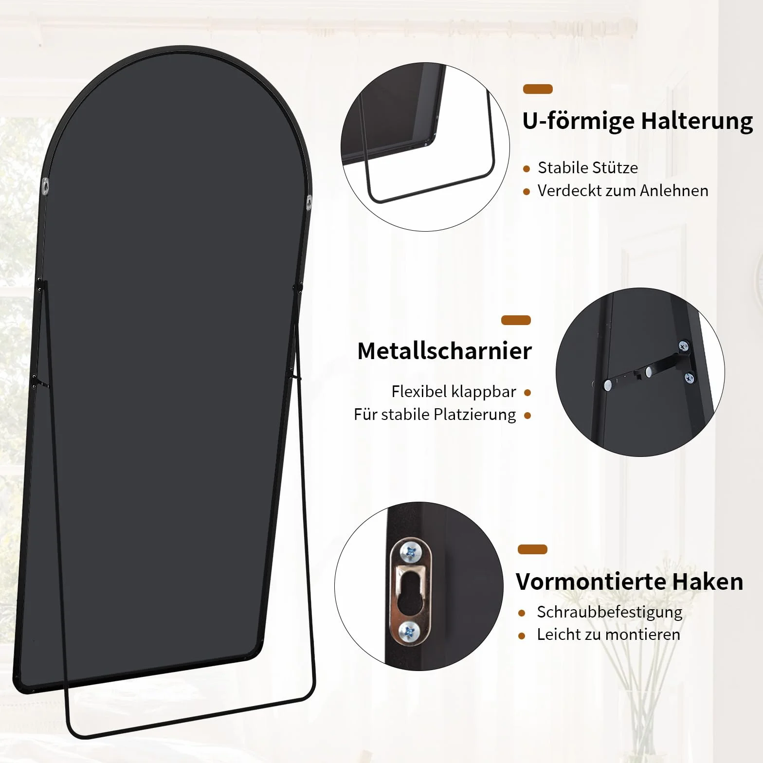Miroir Pleine Longueur Bombé sur Pied 76 x 171 cm Noir Koonmi