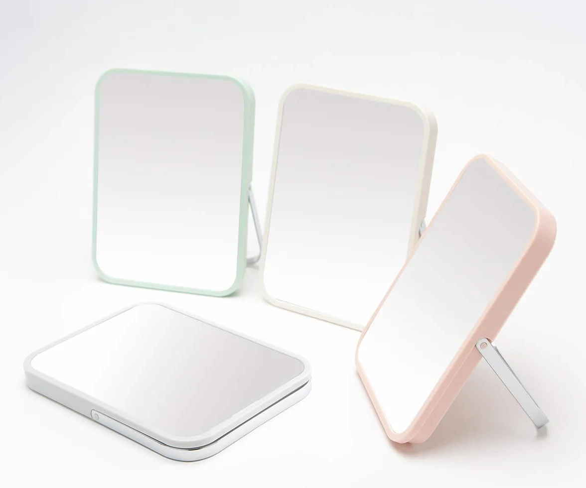 YEAKE Miroir de Maquillage Pliable 20 cm avec Support Métal Rotation 90° pour Voyage Bureau