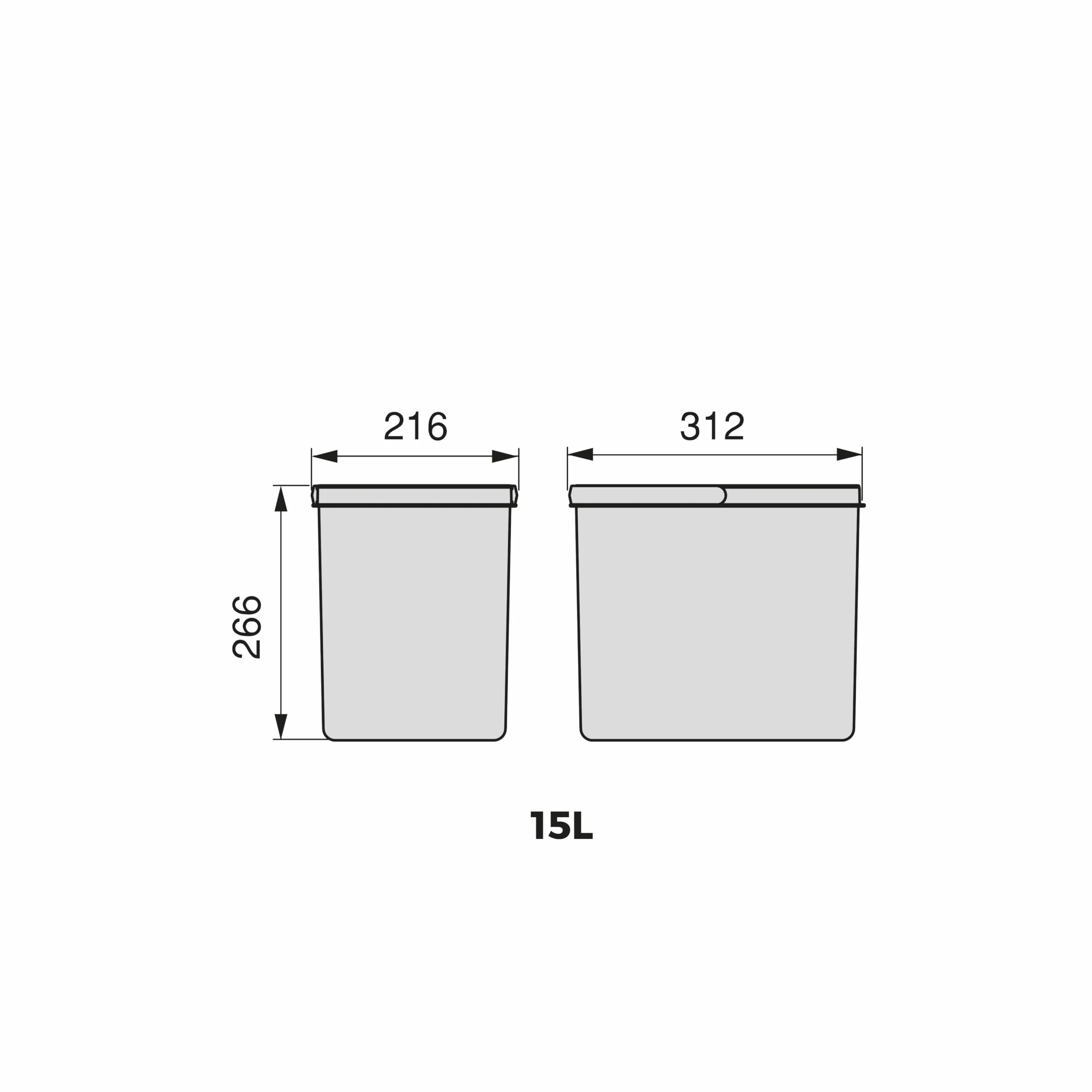 Emuca Poubelles tiroir cuisine couvercle anti-odeurs 2x15L H 266 mm Plastique gris anthracite