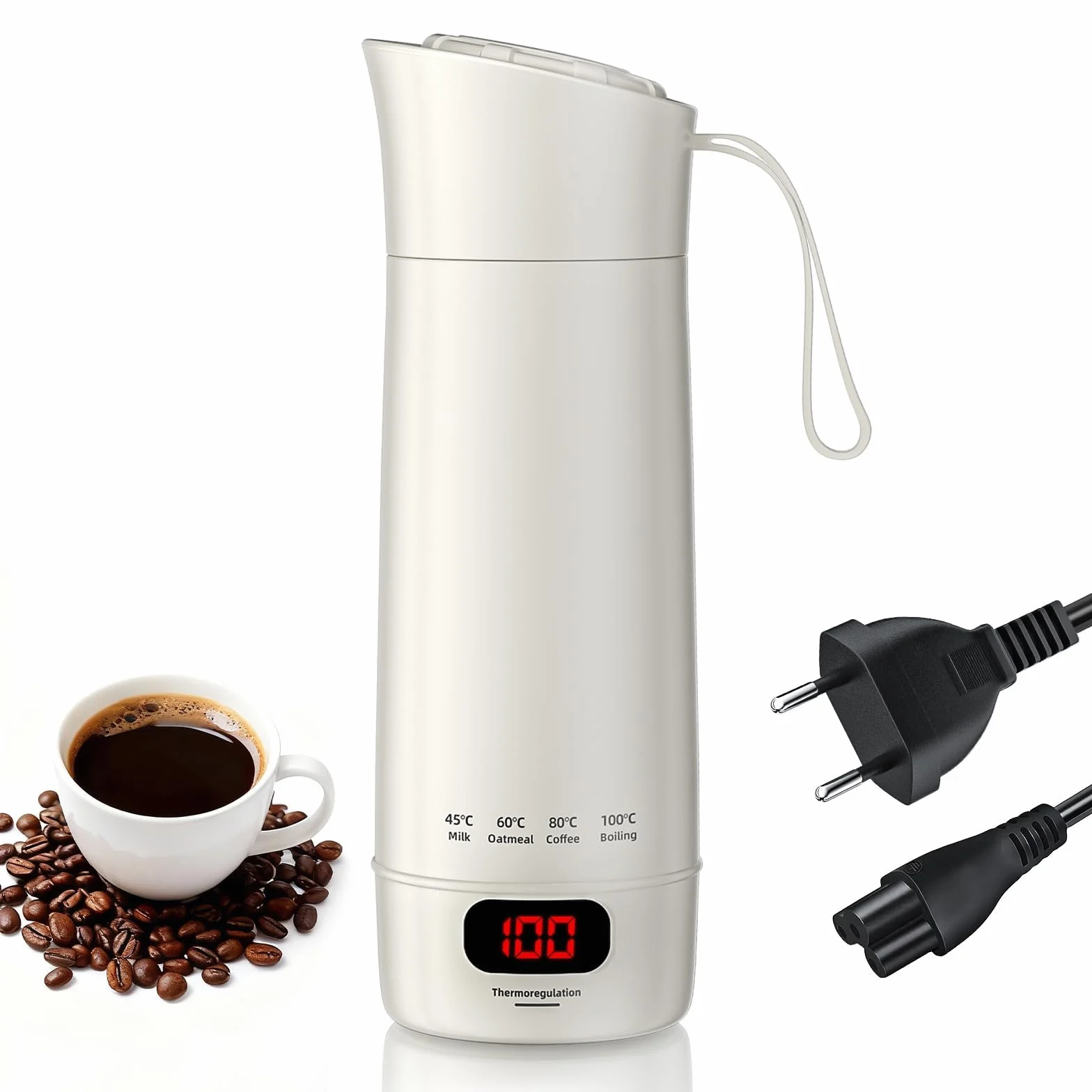 Mini Bouilloire Électrique Portable 400 ML 3 en 1 avec 4 Niveaux de Température, Doublure Acier Inoxydable 304