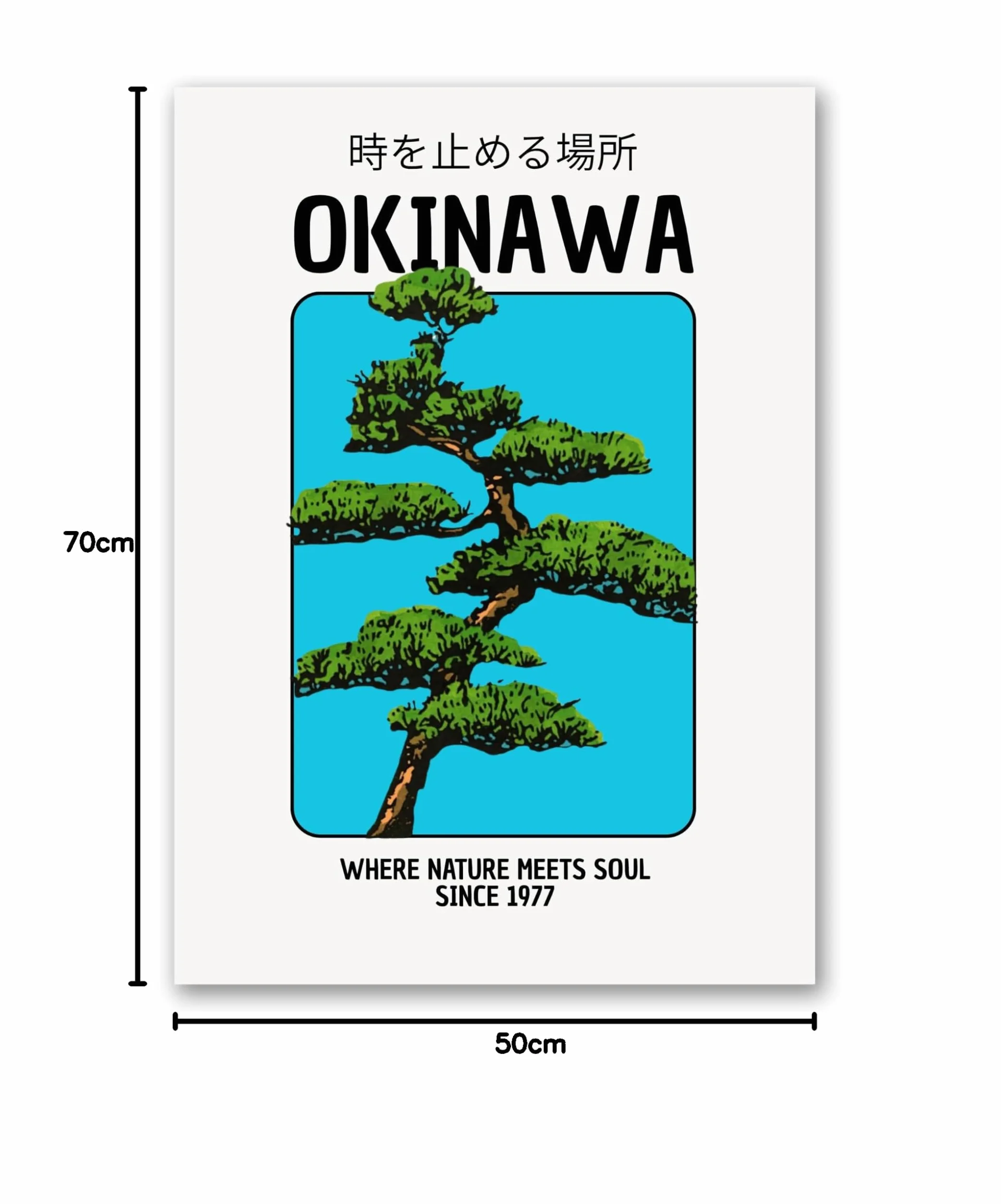 SALVADERO Affiche Okinawa Poster Art Japonais Bonsaï Kanji Art Mural 250g/m² Mat 70x50 cm Sans cadre