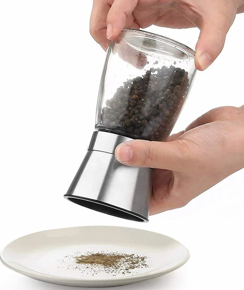 Moulin à poivre en acier inoxydable avec corps en verre, broyeur manuel en céramique réglable pour épices et herbes