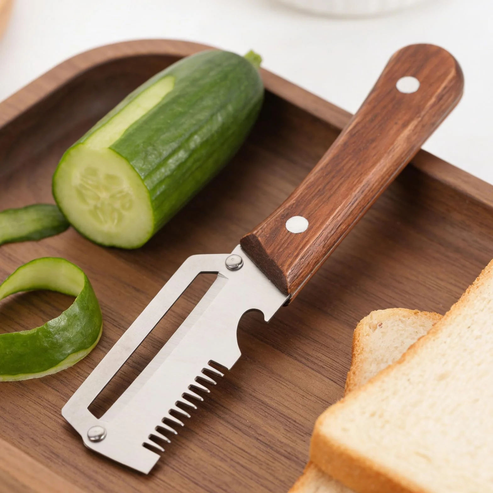Lot de 2 Éplucheur à LScallion Slicer multifonctions 2 en 1 avec manche en bois pour légumes fruits oignons