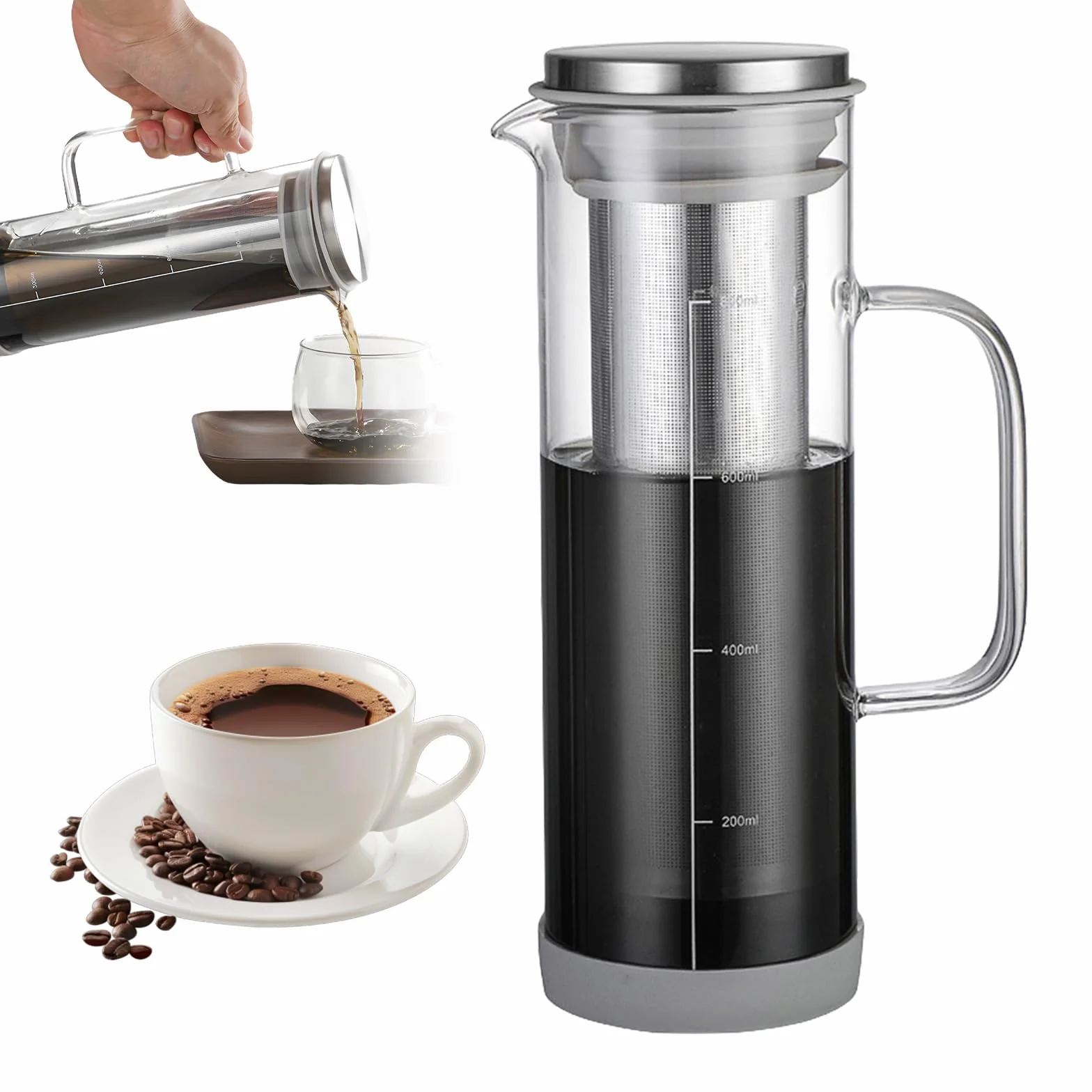Machine à café Cold Brew 800 ml, carafe en verre, filtre acier inoxydable 304, silicone antidérapant