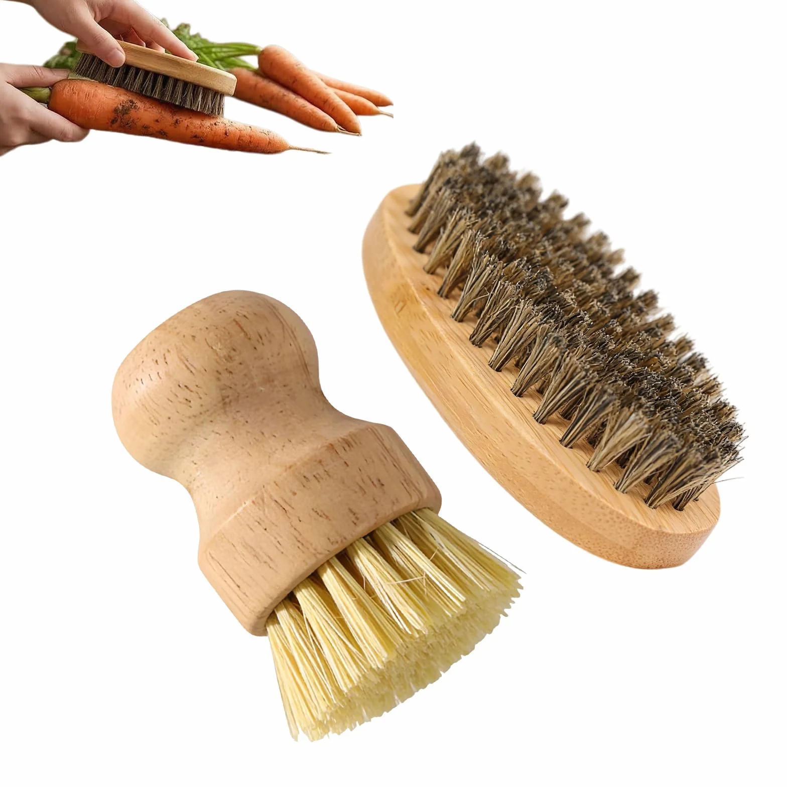 Lot de 2 brosses à légumes en Bois Ergonomique pour Nettoyer Légumes