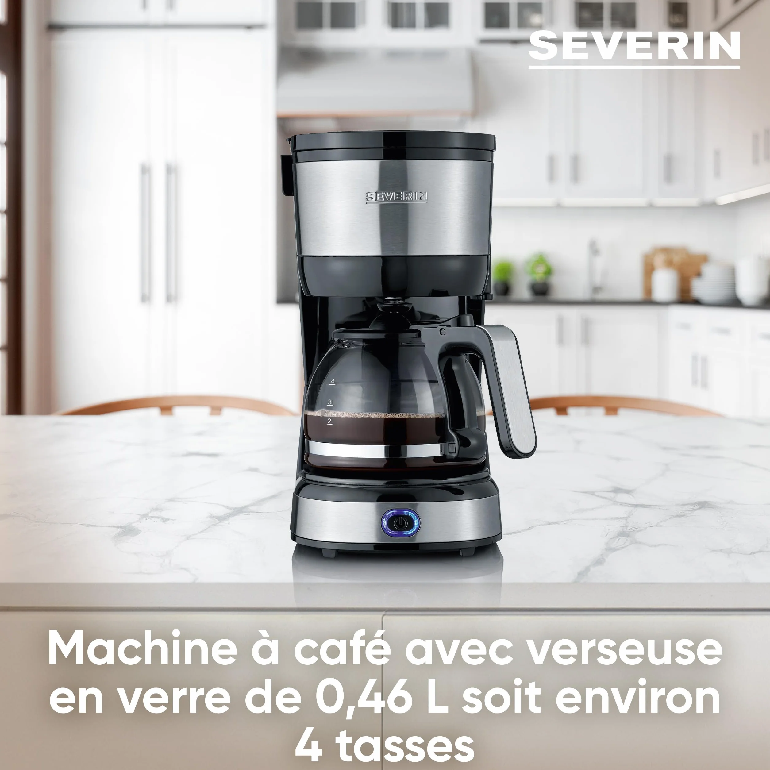 SEVERIN Cafetière filtre 750W 4 tasses filtre permanent lavable Inox Noir KA 4808