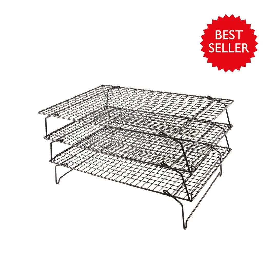 Tala Grille de Refroidissement 3 Niveaux Antiadhésive 40 x 25 cm Noir Support Pliable Gain de Place pour Gâteaux Muffins Biscuits