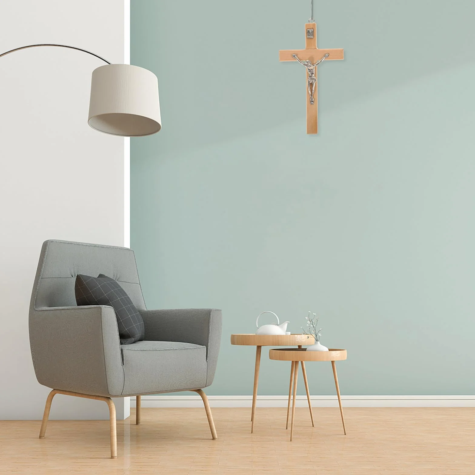Croix Murale Chrétienne en Bois avec Crucifix de Jésus en Alliage de Zinc – Décoration Murale Catholique Forme Croix