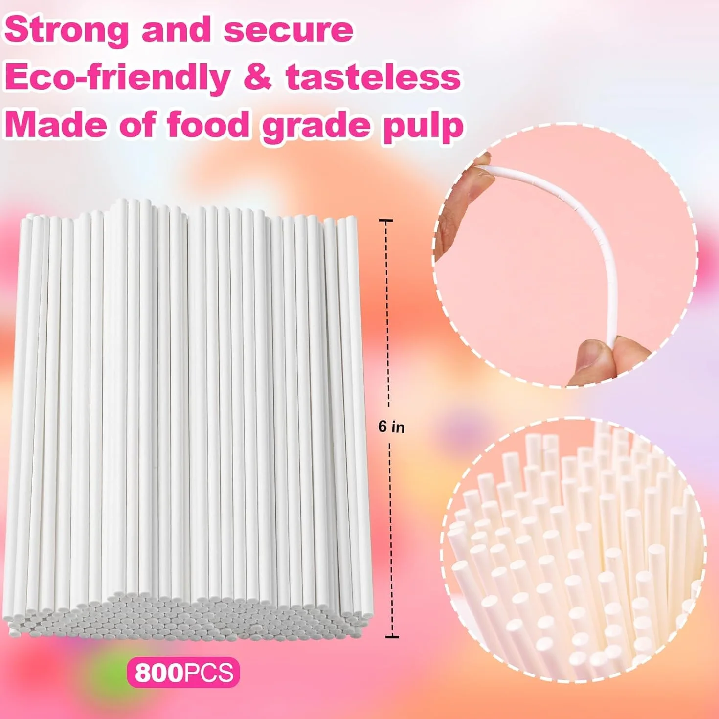 800 bâtonnets de sucettes réutilisables en plastique blanc 15,2 cm pour fabrication de bonbons