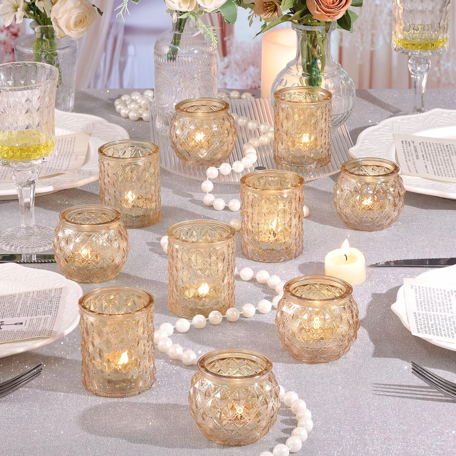 NITIME Lot de 12 photophores dorés assortis bougeoirs mariage décoration fête