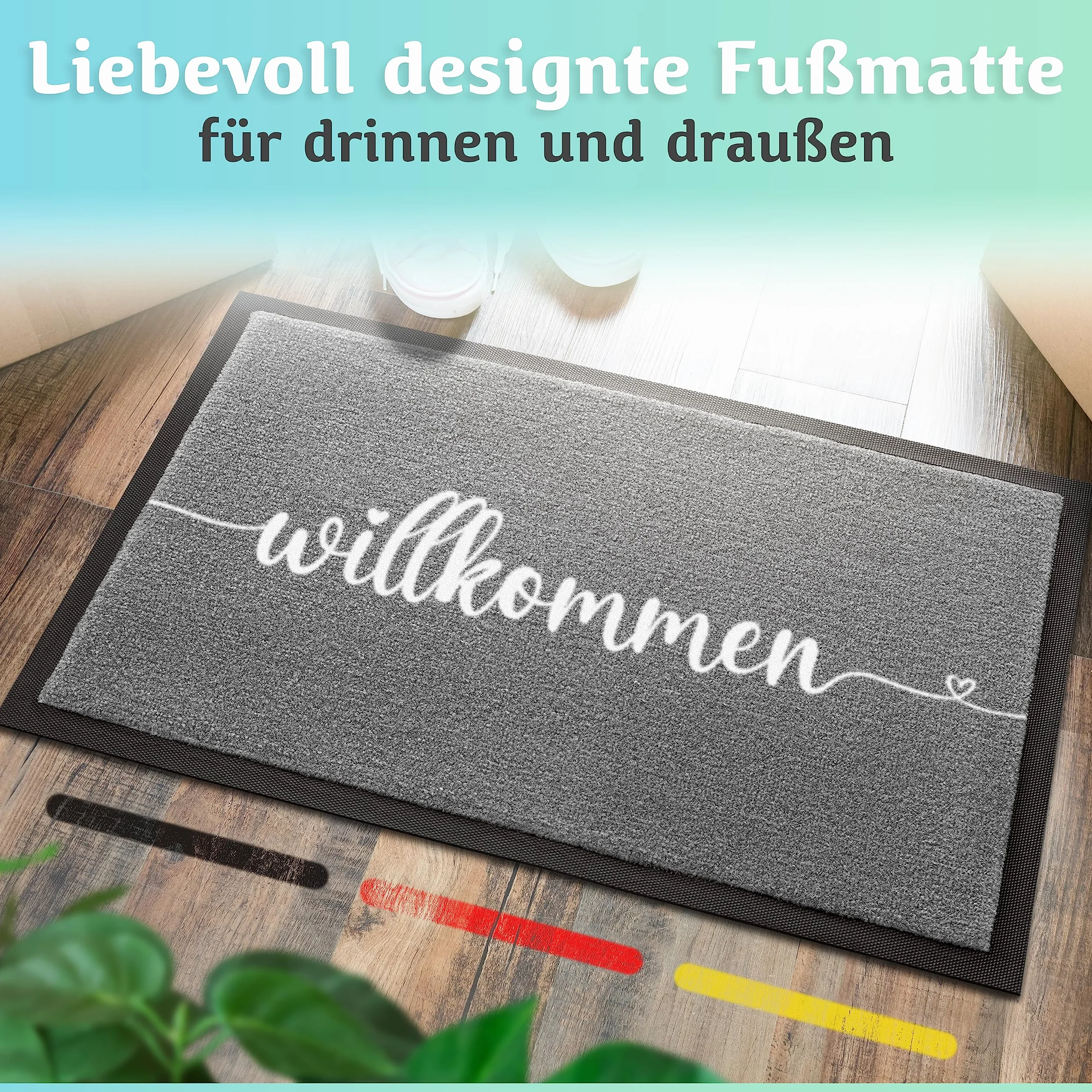 Paillasson Gris 40 x 60 cm pour porte d'entrée avec cœur