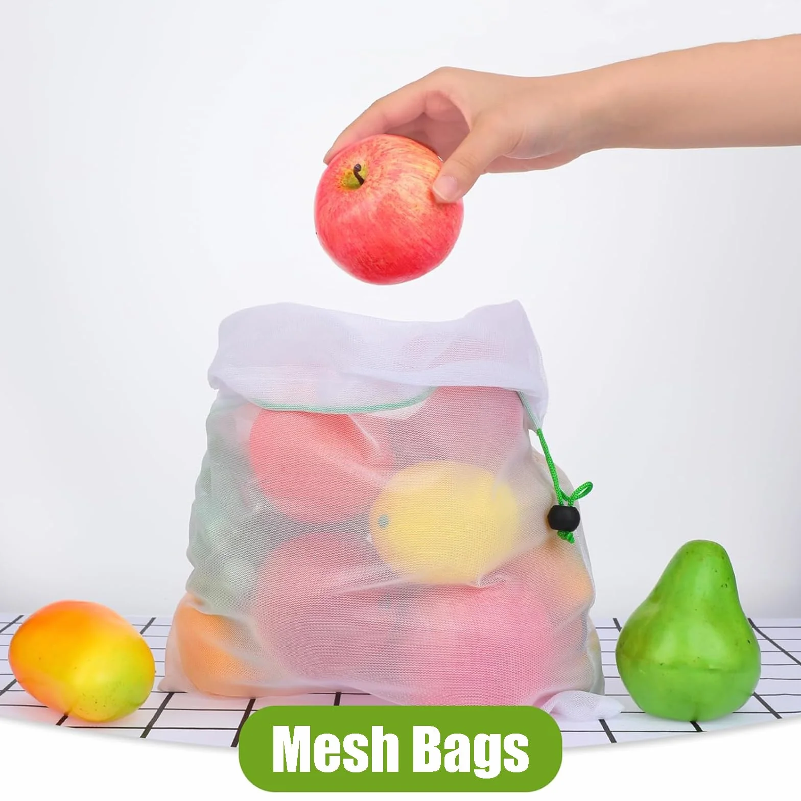 Sacs en Filet Réutilisables 8 PCS pour Fruits et Légumes avec Cordon de Serrage