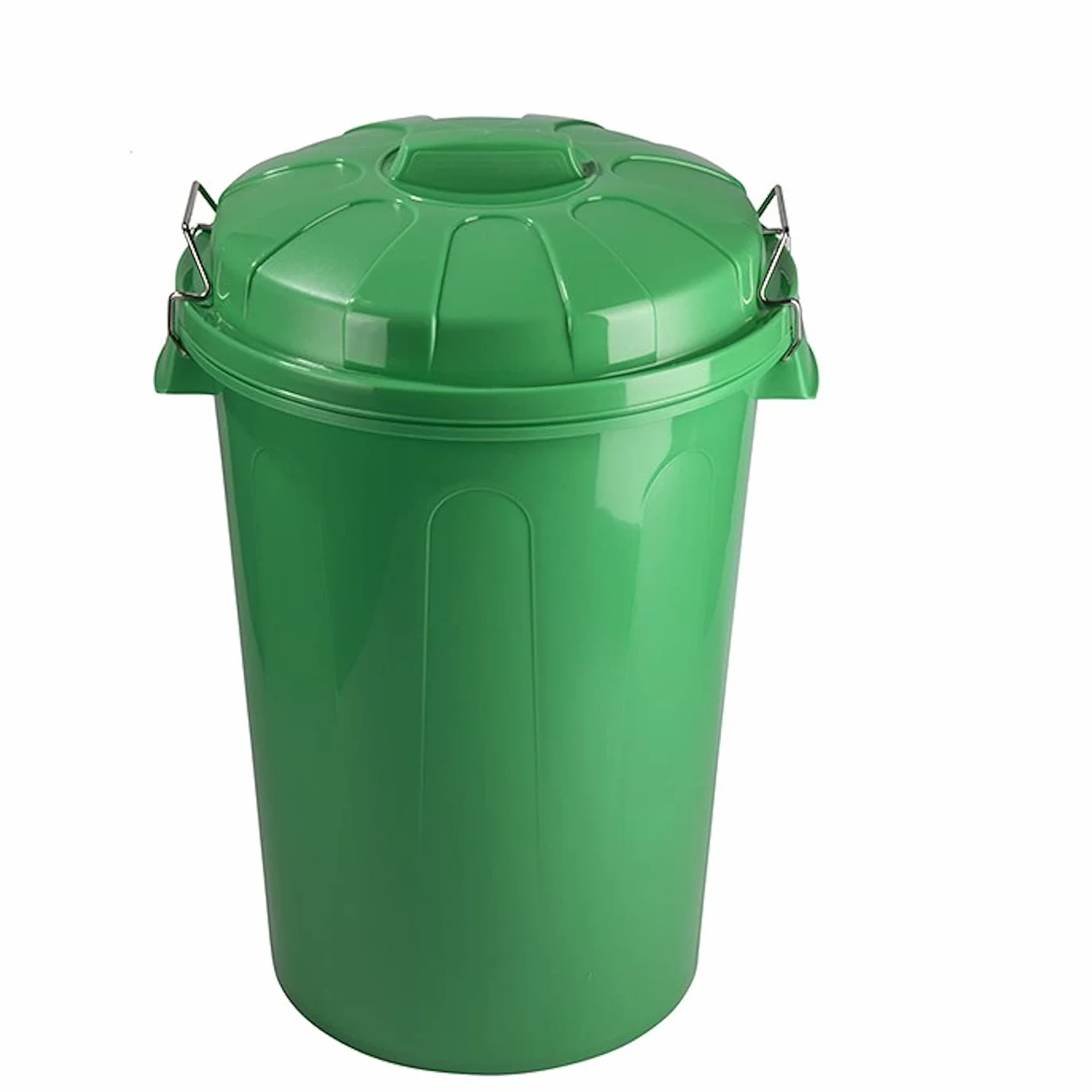 Tradineur Poubelle plastique 100 litres avec couvercle et poignées métalliques recyclage industriel vert 74,5x57x52 cm