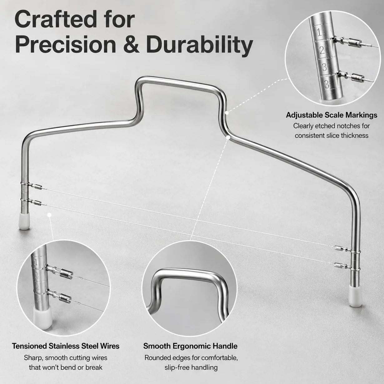 Coupe-Gâteau Réglable Professionnel 32 cm Acier Inoxydable Lyre Double Fil Trancheuse Précise