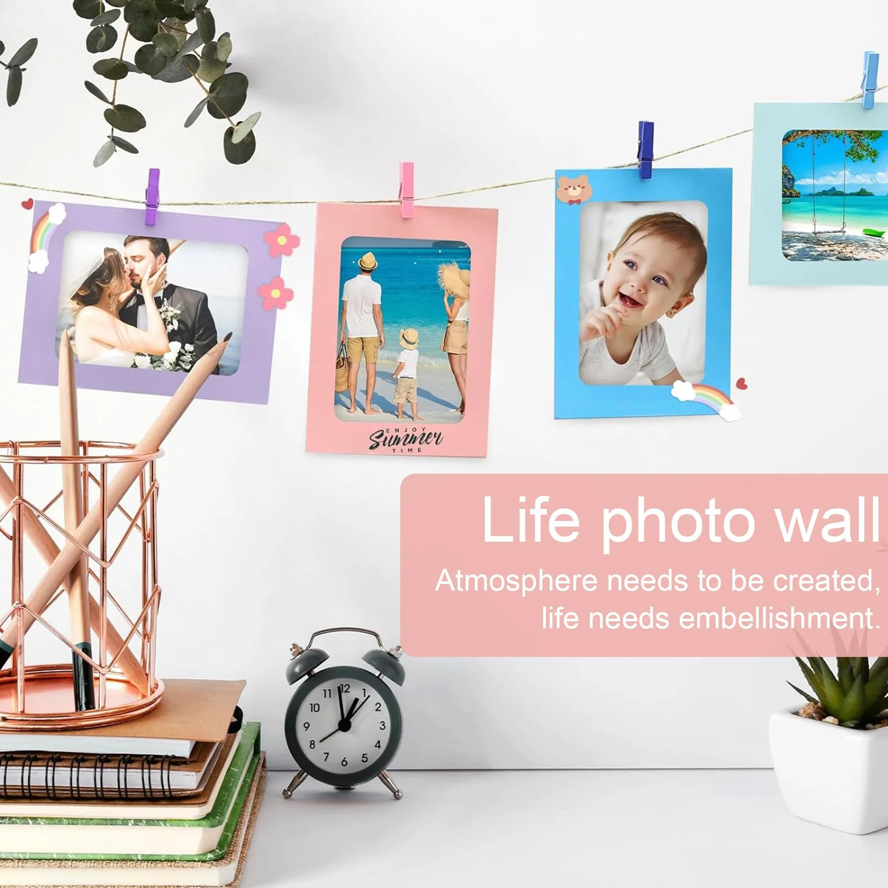 Cadre Photo en Carton 11.5x15.5cm DIY 20 Pièces avec Clips et Cordes pour Décoration Murale