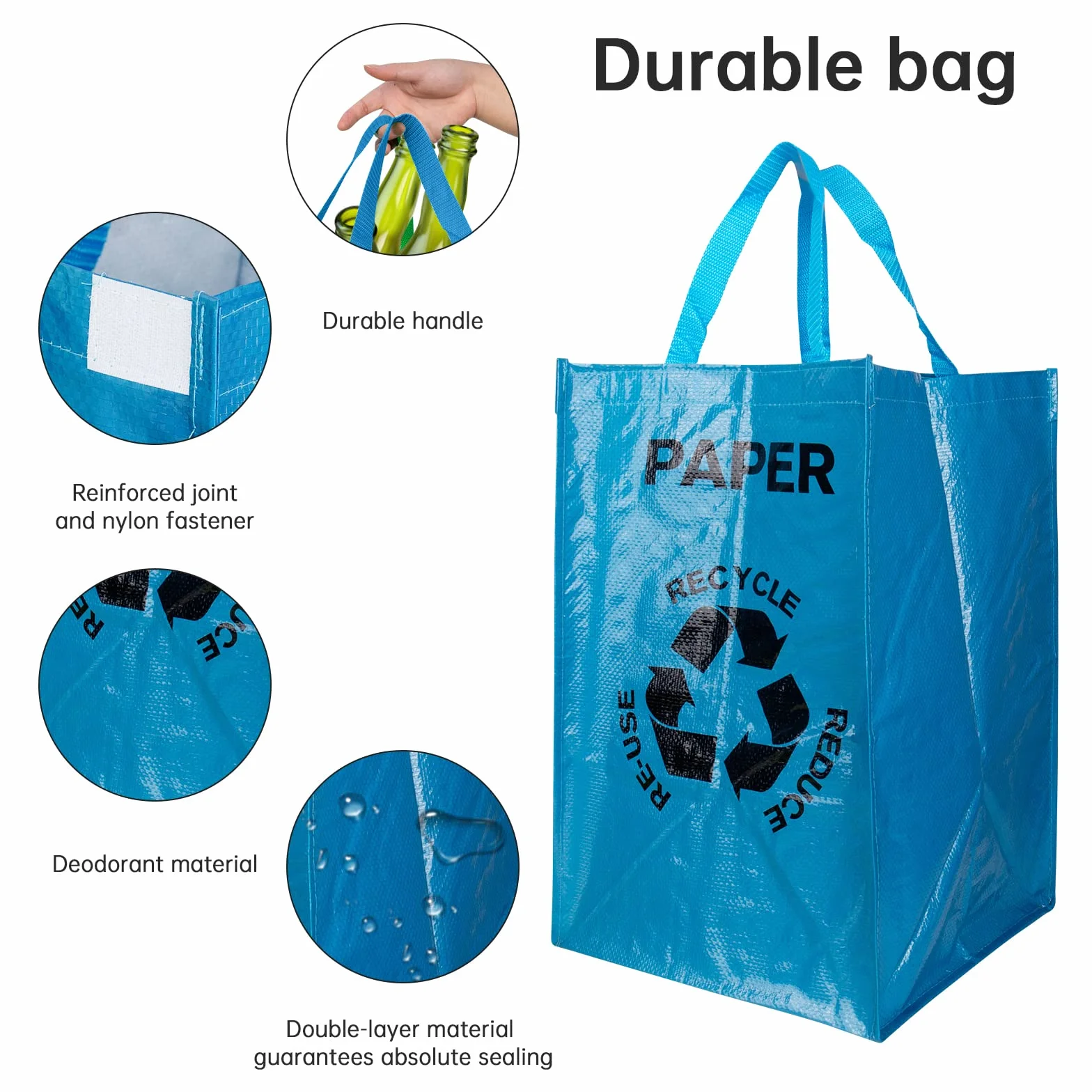 Système de tri sélectif Lot de 3 sacs de recyclage réutilisables pour plastique papier et ferraille