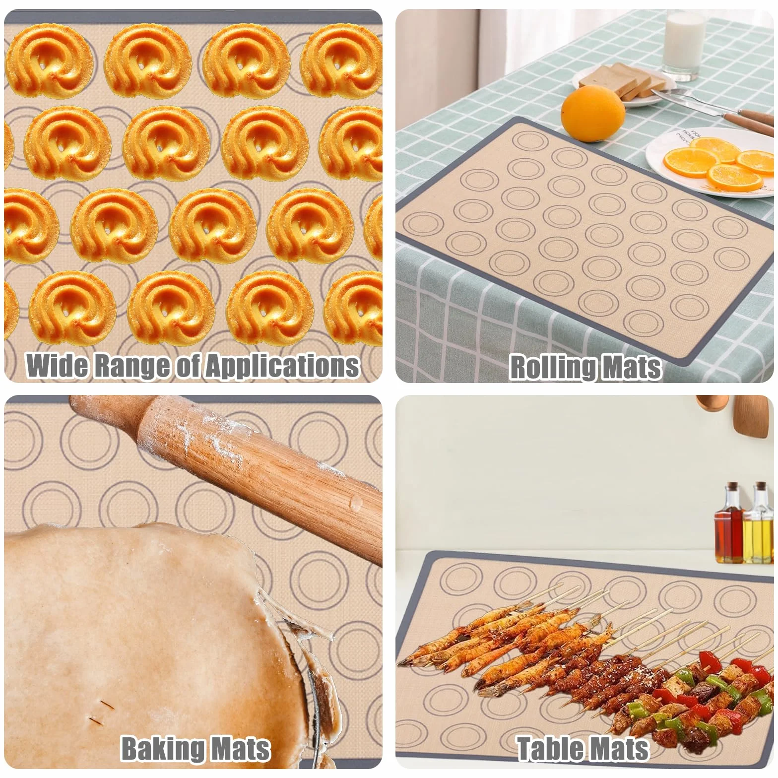 Tapis de Cuisson pour Macaron en Silicone Rectangulaire Gris 2 Pièces