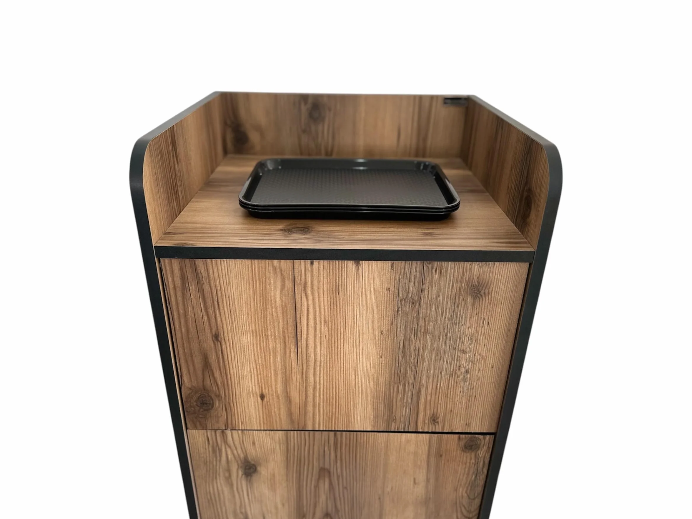 Meuble Poubelle Fast Food Horeca avec Bac PVC Trappe Bascule Coloris Bois