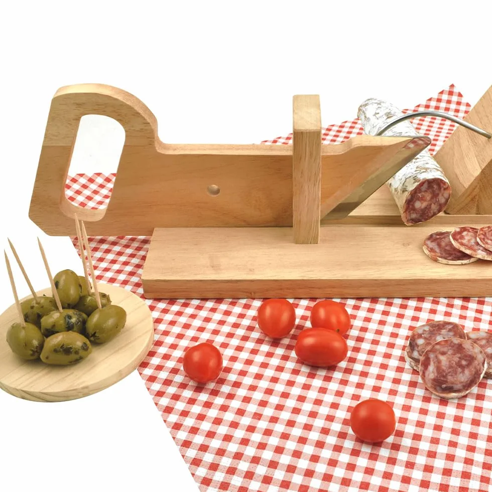 CÉCOA Trancheuse à Saucisson Bois de Hêtre Lame Inoxydable 28 x 16 x 12 cm