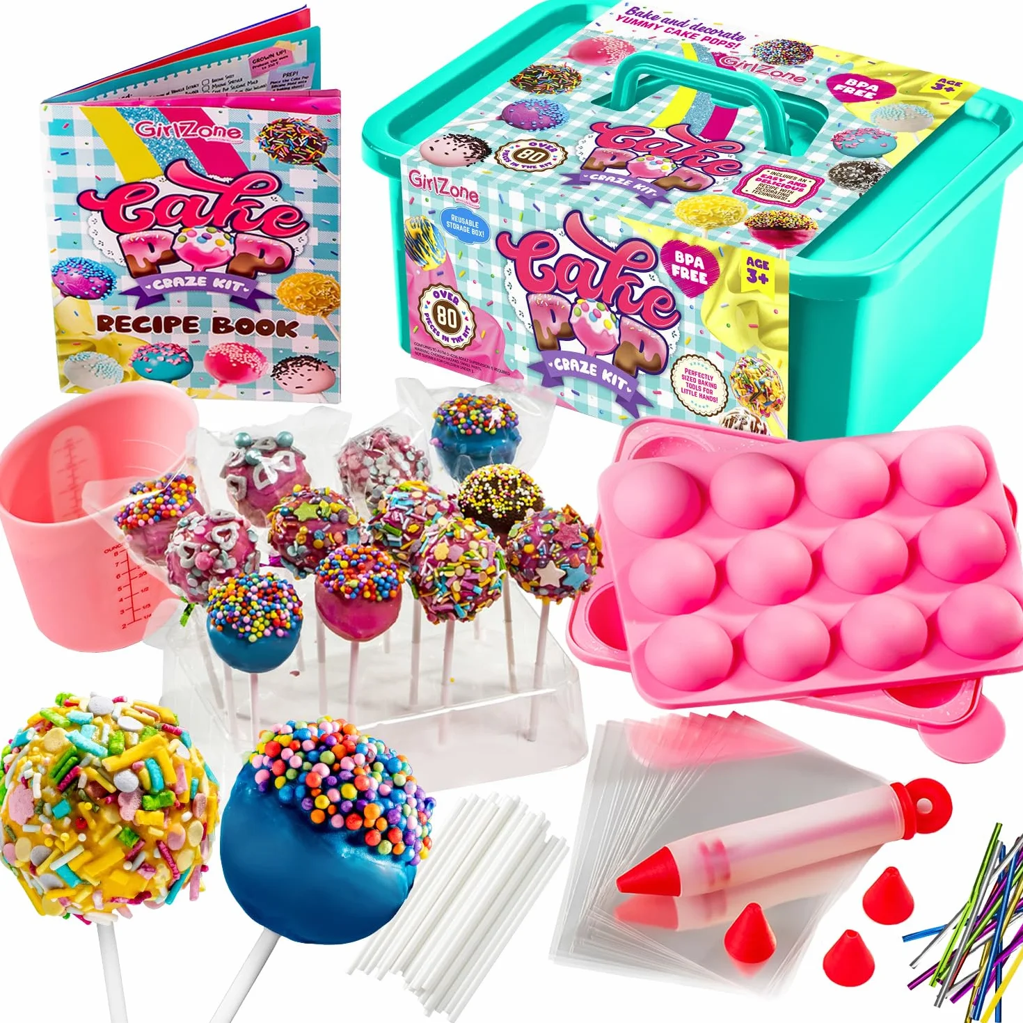 GirlZone Kit Pâtisserie Cake Pops Craze pour Enfants, Moule Silicone Cupcake, Cadeau Fille 10 ans