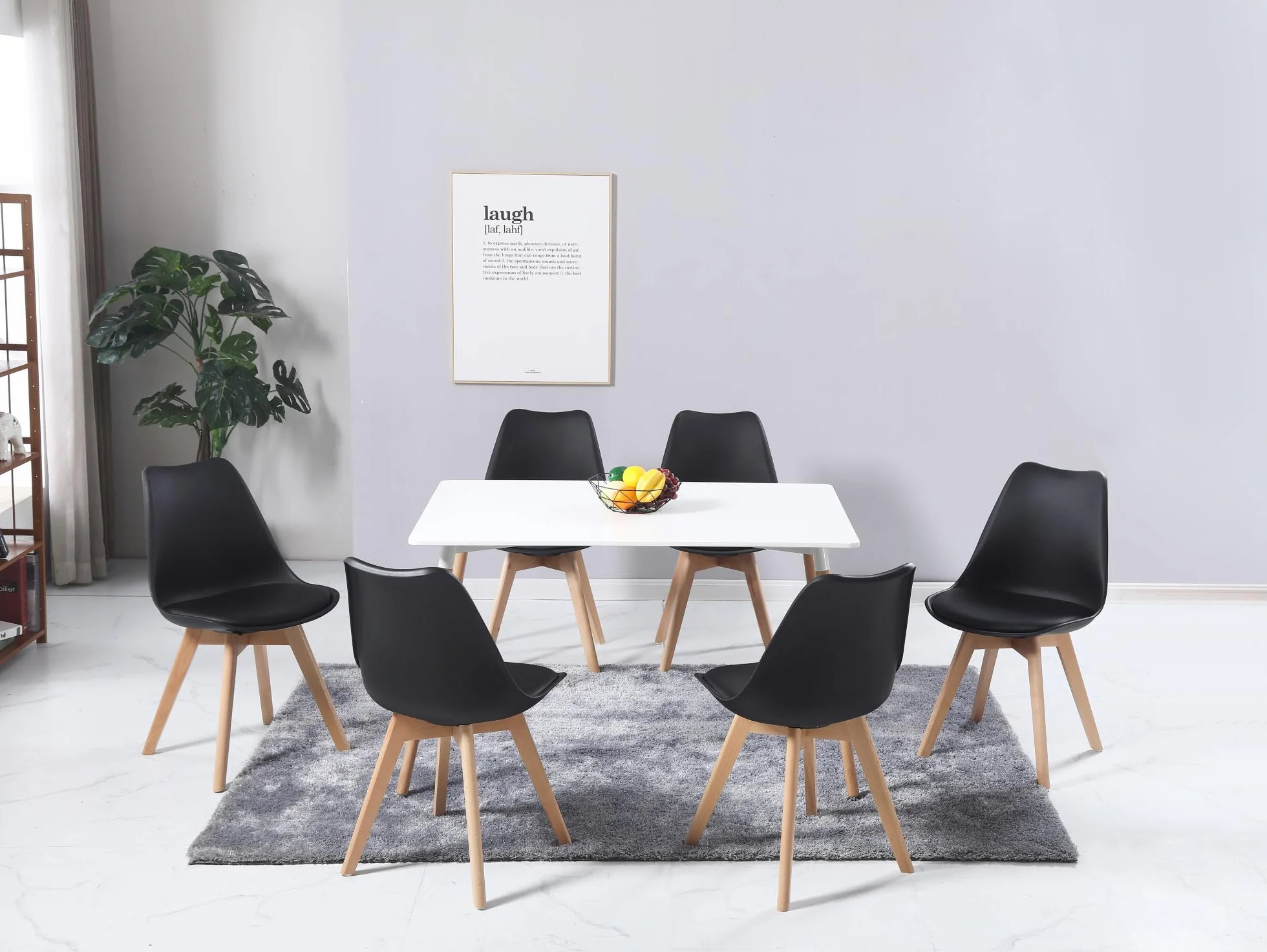 Chaises Scandinaves Lot de 6, Chaises Salle à Manger, Noires, Pieds Bois de Hêtre Massif
