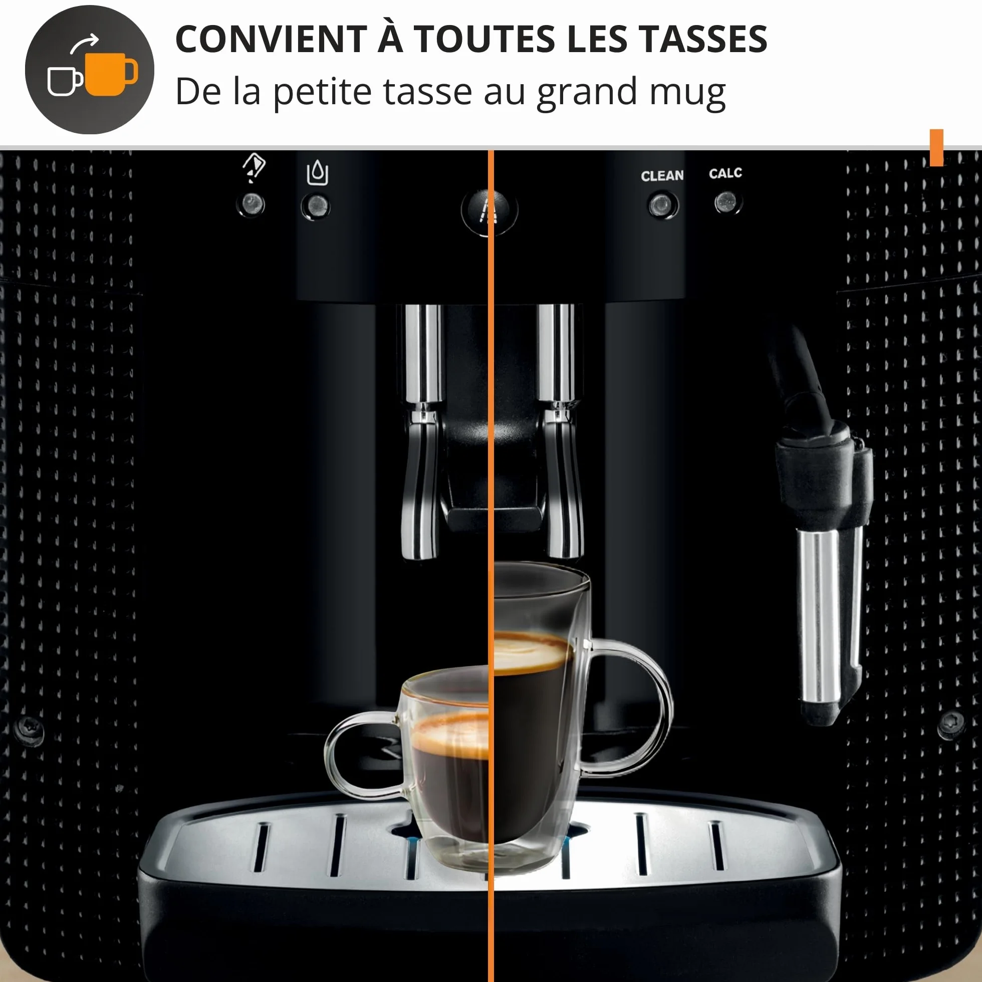 Krups Machine à café grain Essential noire YY8125FD, expresso 2 tasses, nettoyage automatique, buse vapeur cappuccino