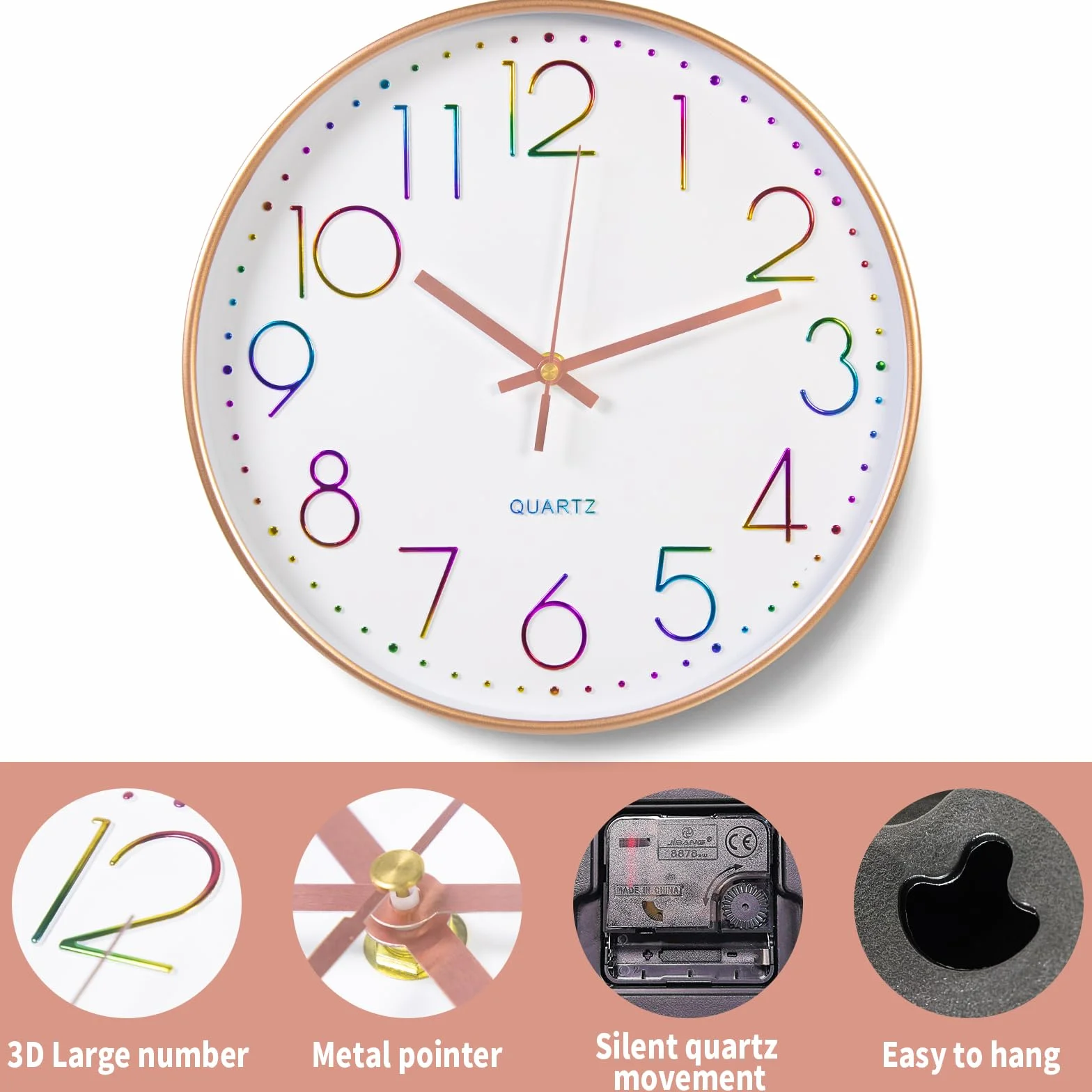 Horloge Murale Silencieuse 30cm Ronde Chiffres Arabes Quartz pour Chambre Salon Cuisine