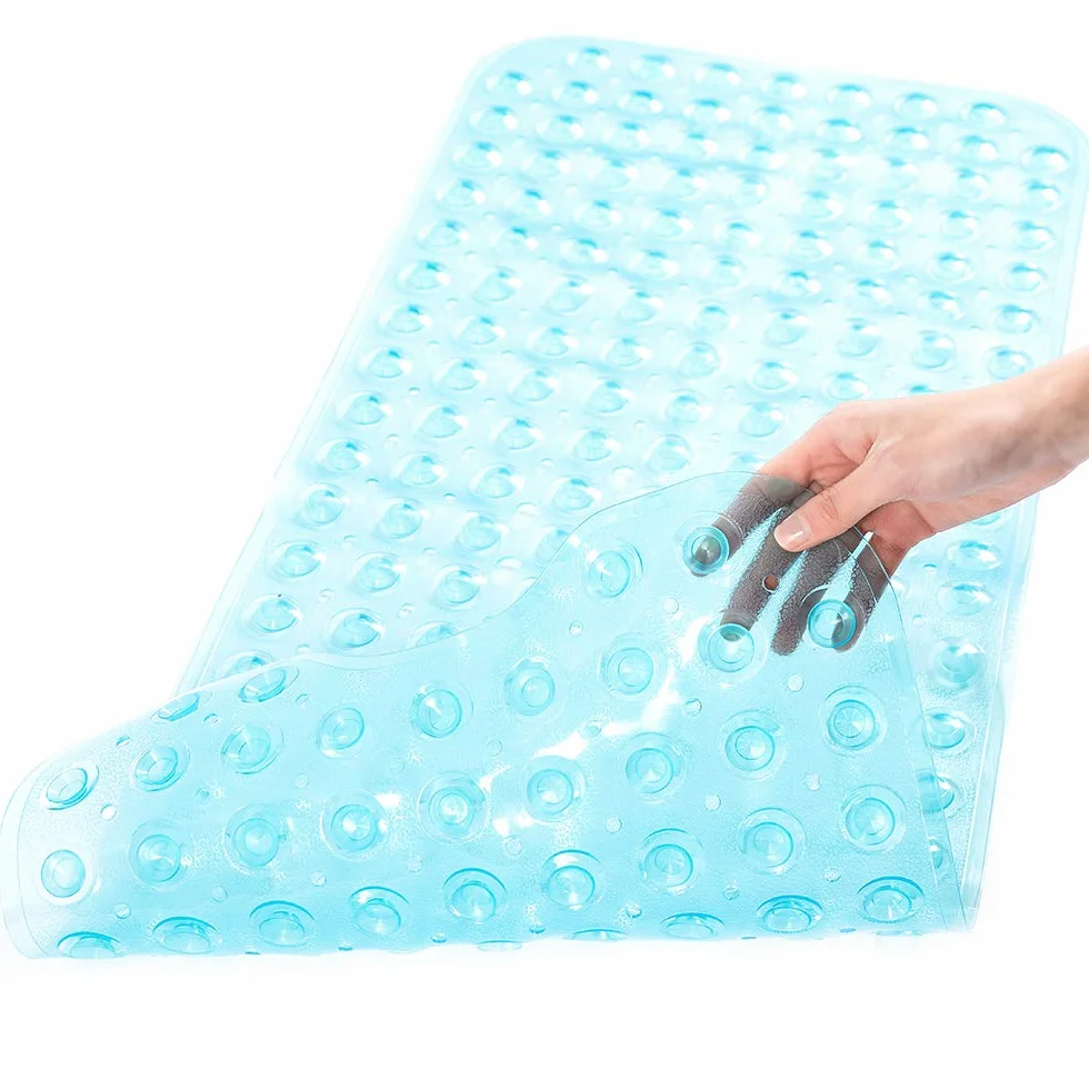 Tapis de Bain Antidérapant 99 x 39 cm Lavable en Machine Bleu Transparent