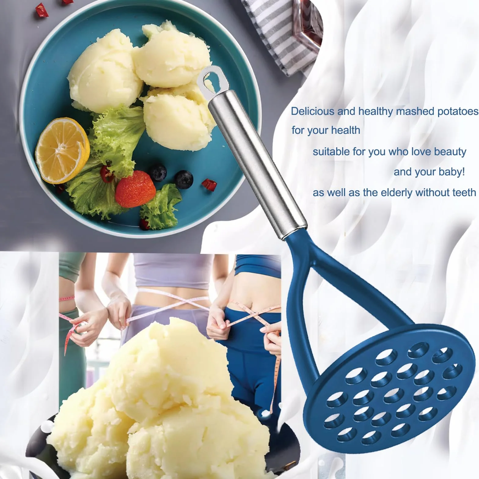 Presse-purée en acier inoxydable longue poignée grand trou rond robuste cuisine