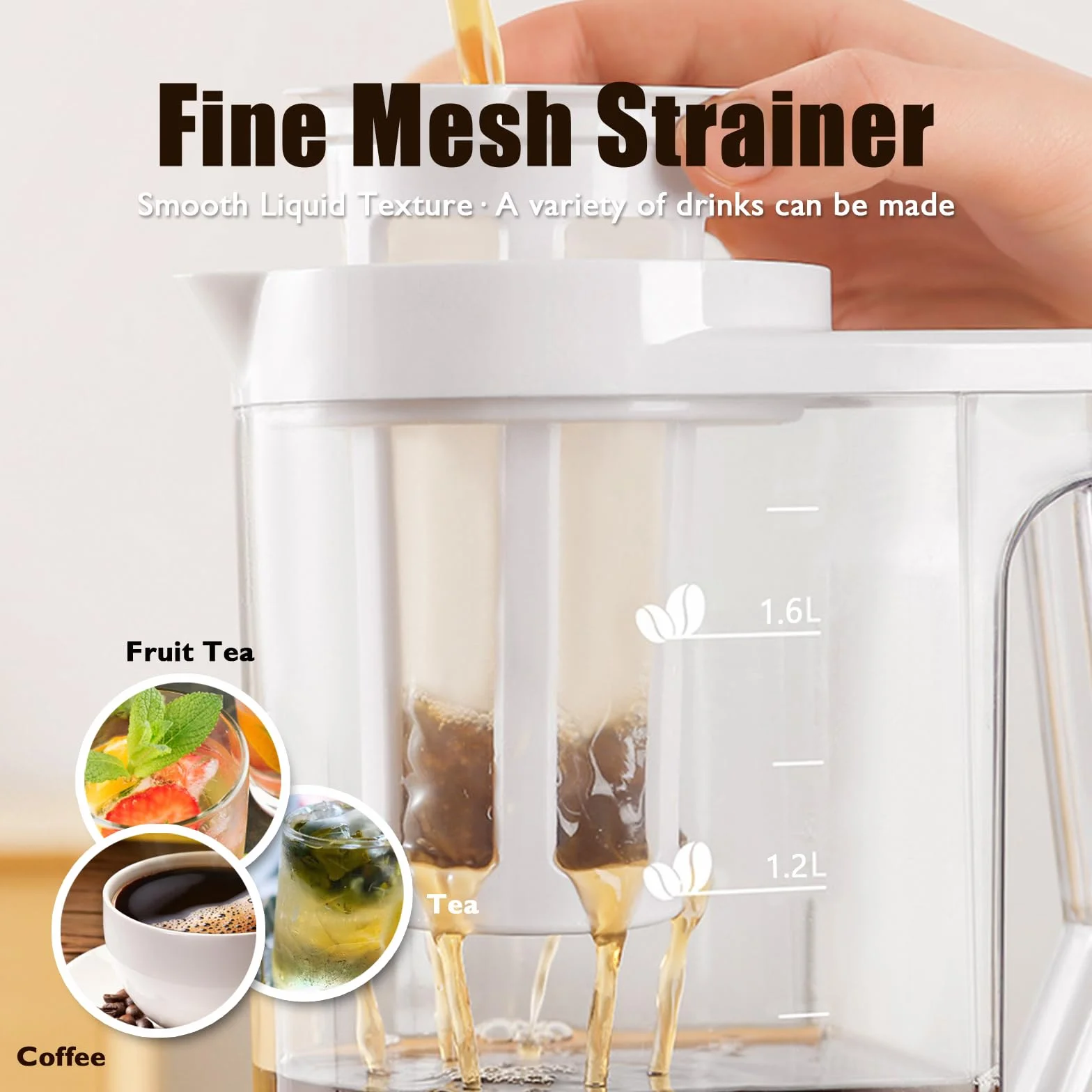 Ideal Swan Cafetière à infusion à froid 1,6 L avec filtre à maille fine, grande capacité