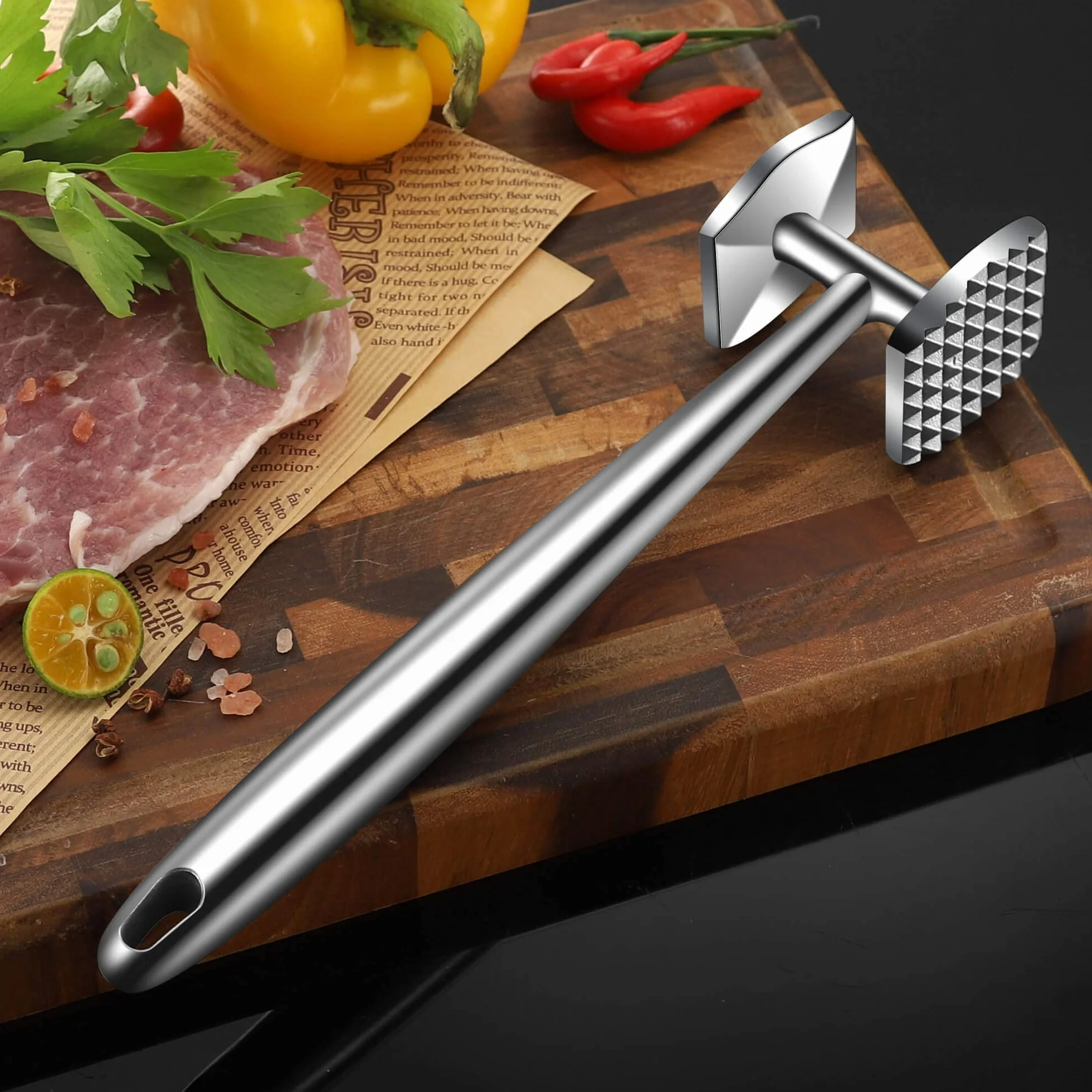 Aliglow Marteau Attendrisseur de Viande en Métal avec Poignée Ergonomique