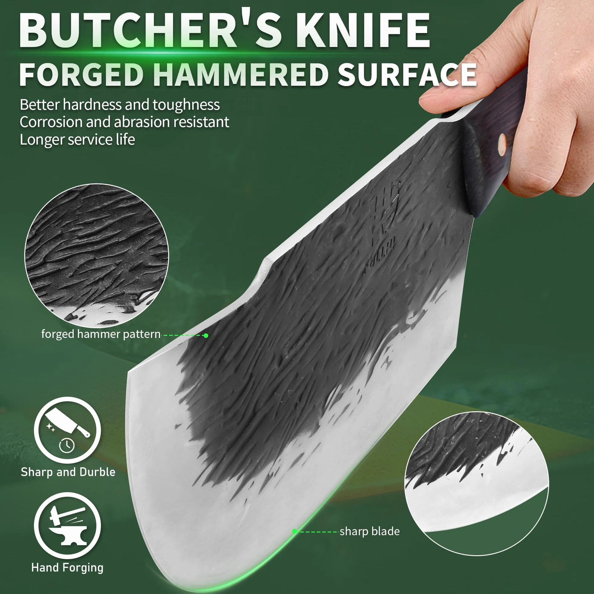 FULLHI Couperet à viande lourd en acier à haute teneur en carbone 21cm avec gaine