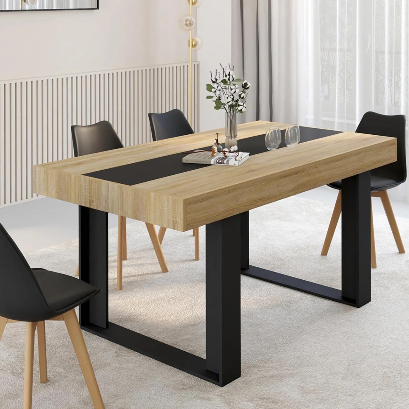 Table à Manger Rectangle Phoenix 6 Personnes Bois Noir 160 cm