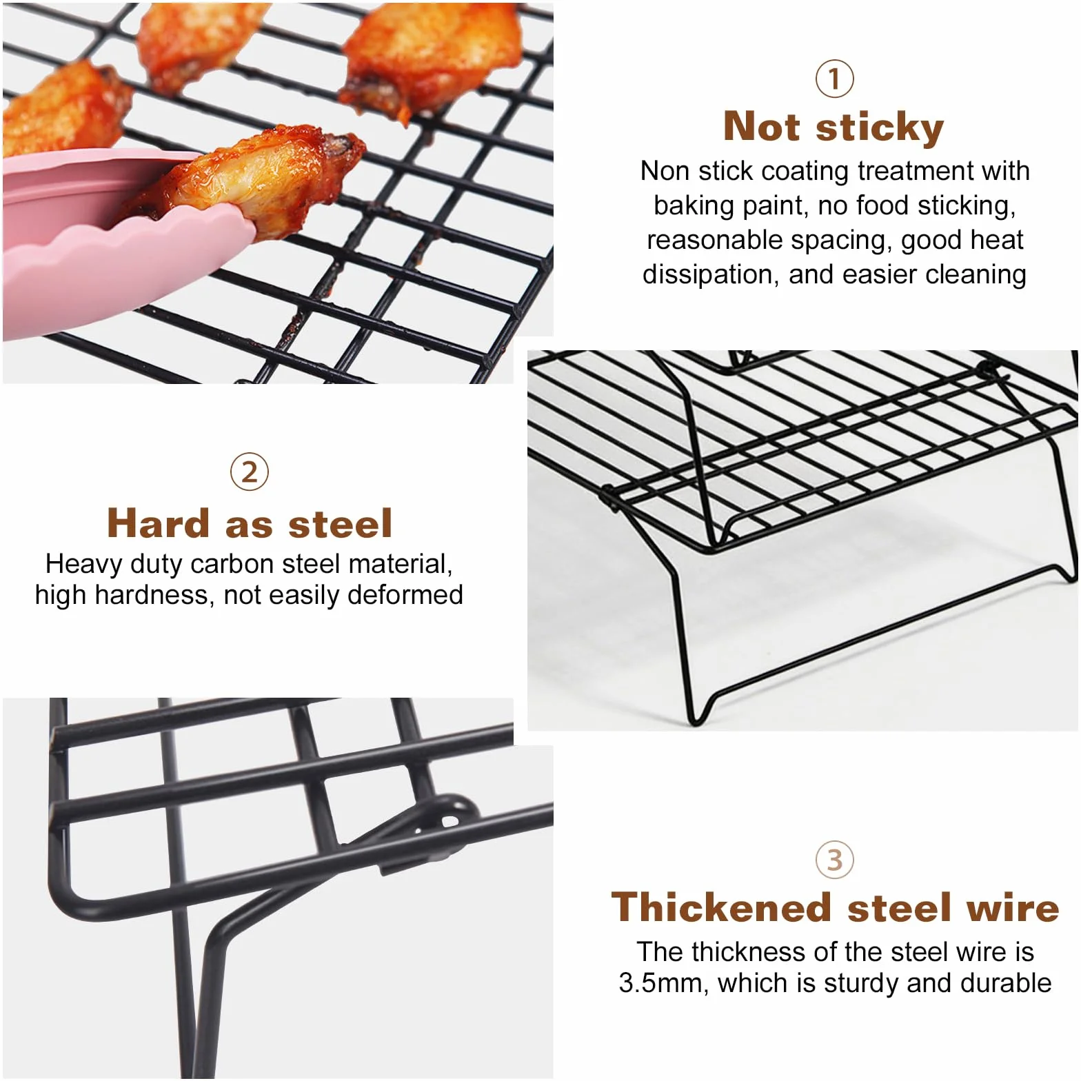 Lot de 6 grilles de refroidissement 40 x 25 x 7,5 cm en acier inoxydable empilable pour pâtisserie