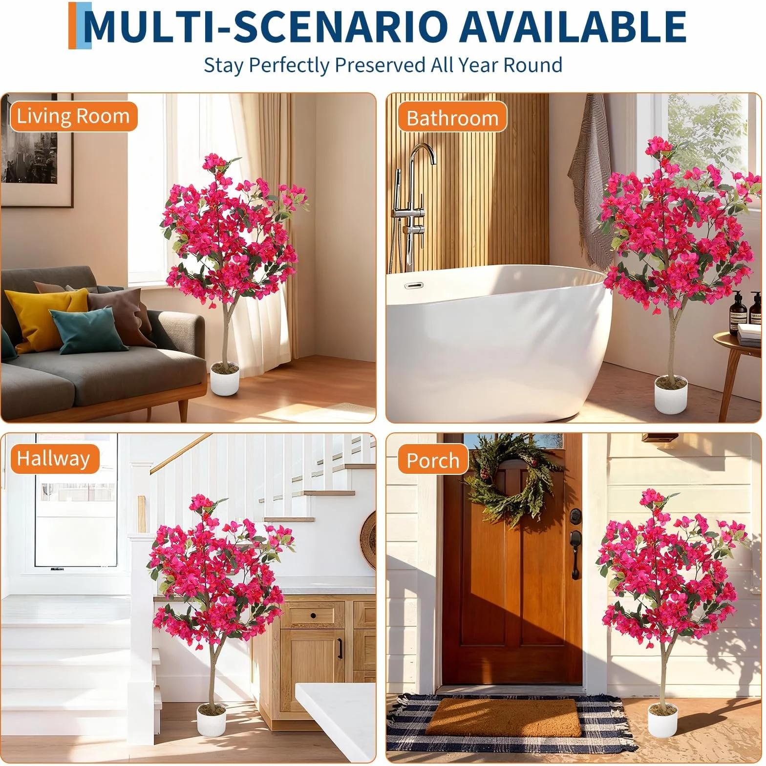 Aptliton Bougainvillier Artificiel 120cm Tronc Bois Rose Branches Pot Plante Fausse Réaliste Décoration Intérieur Extérieur