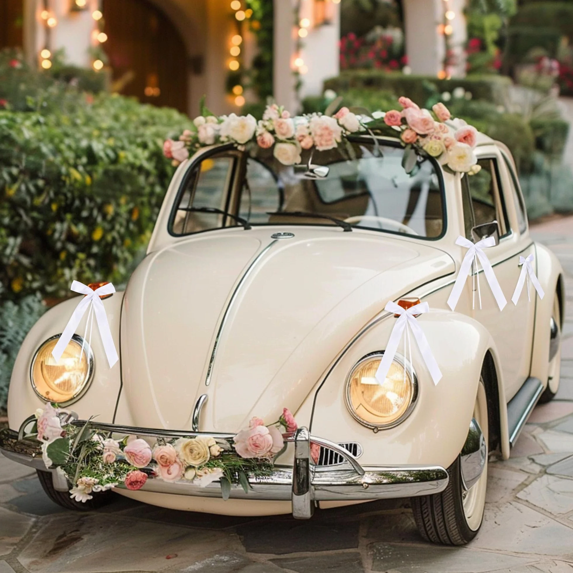DazSpirit 100 pcs Noeud Voiture Mariage Blanc, Ruban Satin Decoration Mariage pour Deco Voiture, Mariage Champetre, Decoration Voiture Mariage de Chaise, Cadeaux, Wedding Ceremony, Bouquet | Prêt à l'emploi