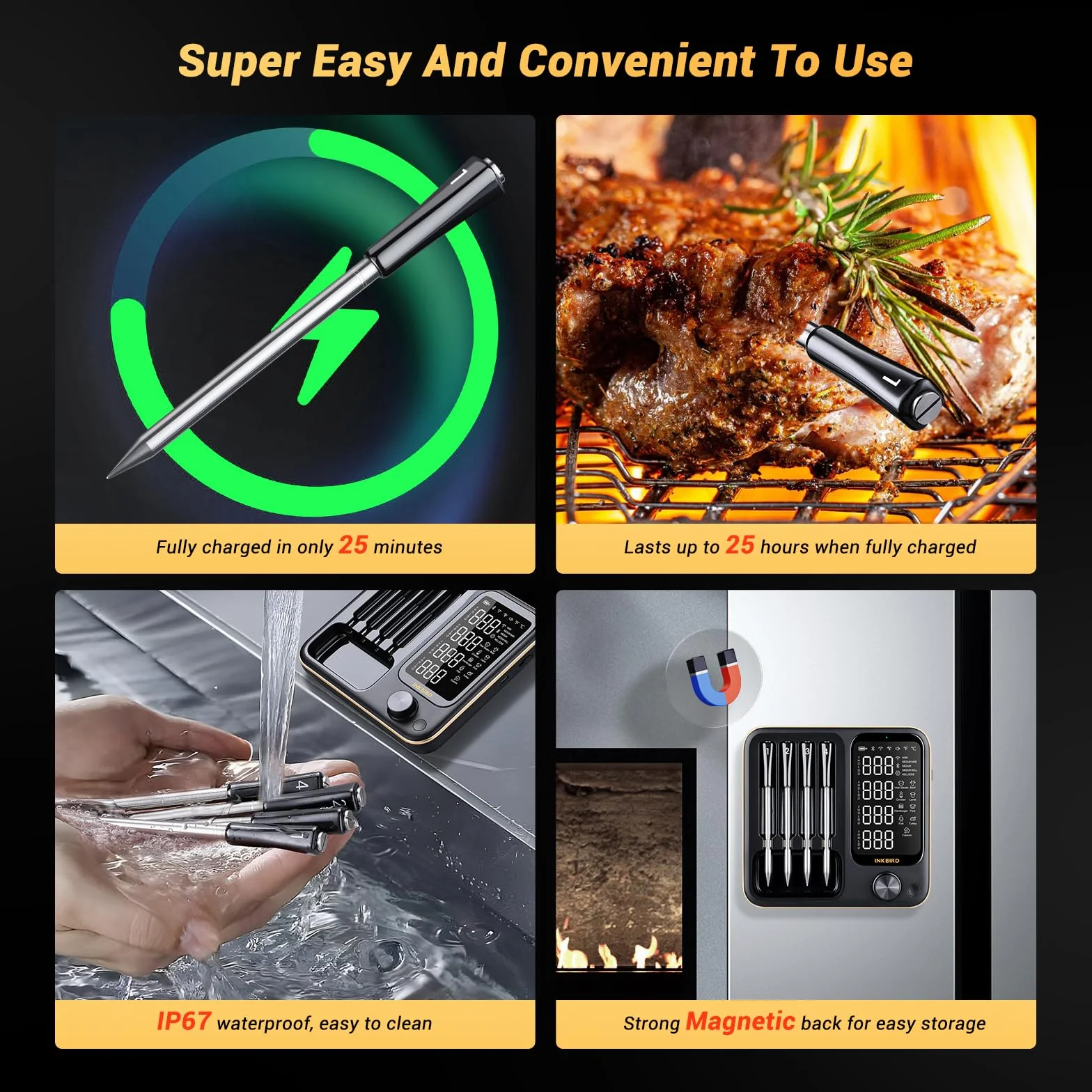 Inkbird INT-14-BW Thermomètre Cuisine Barbecue Wi-Fi 2,4 GHz Bluetooth 5.4