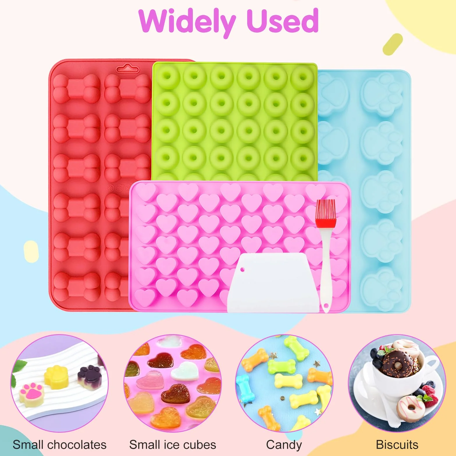 Tapis de Cuisson en Silicone Antiadhésif pour Friandises Maison Chien, Moule à Pepites Chocolat, avec Racloir et Pinceau Pâtisserie