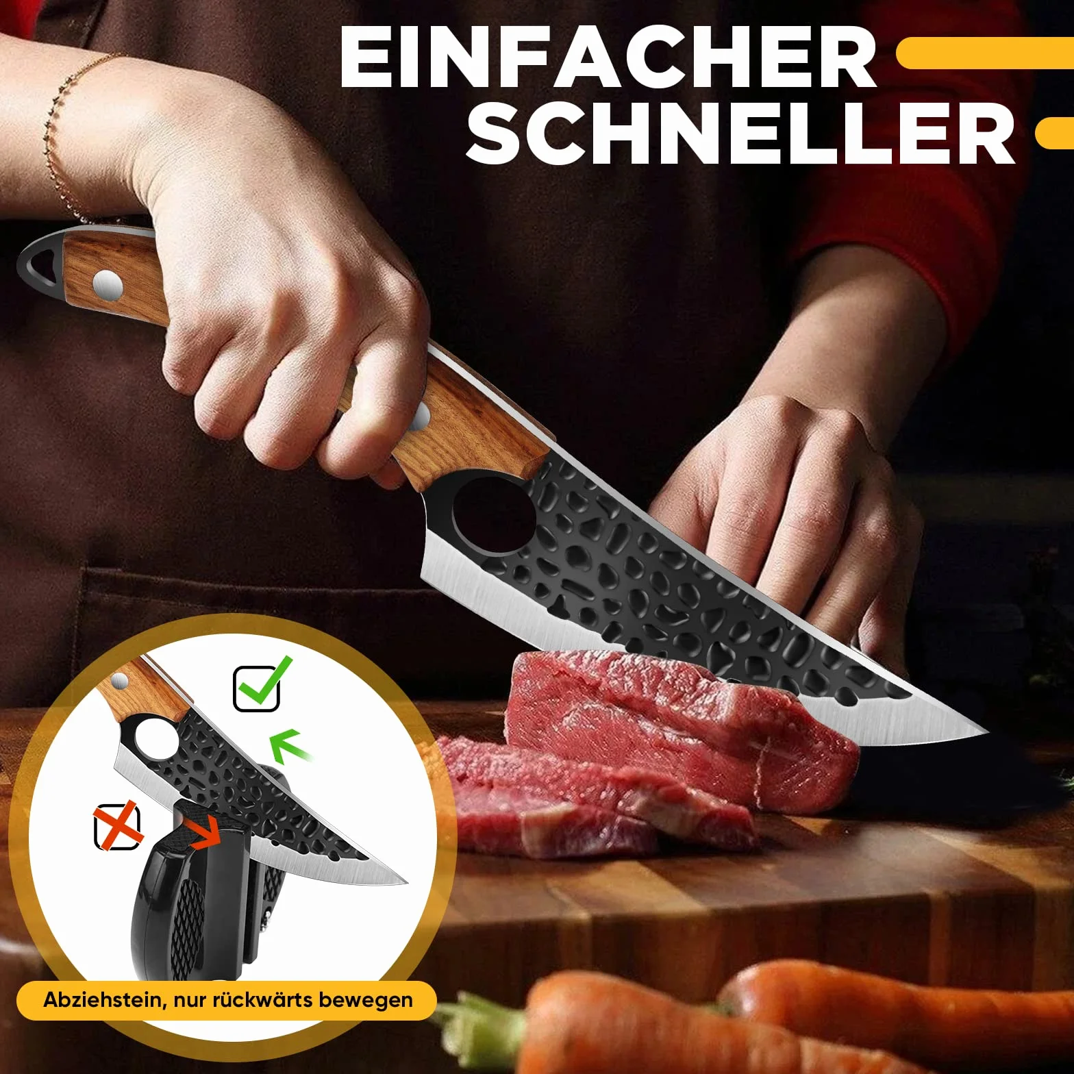 OOKUU Couteau de Chef Japonais Full Tang Forgé avec Aiguiseur