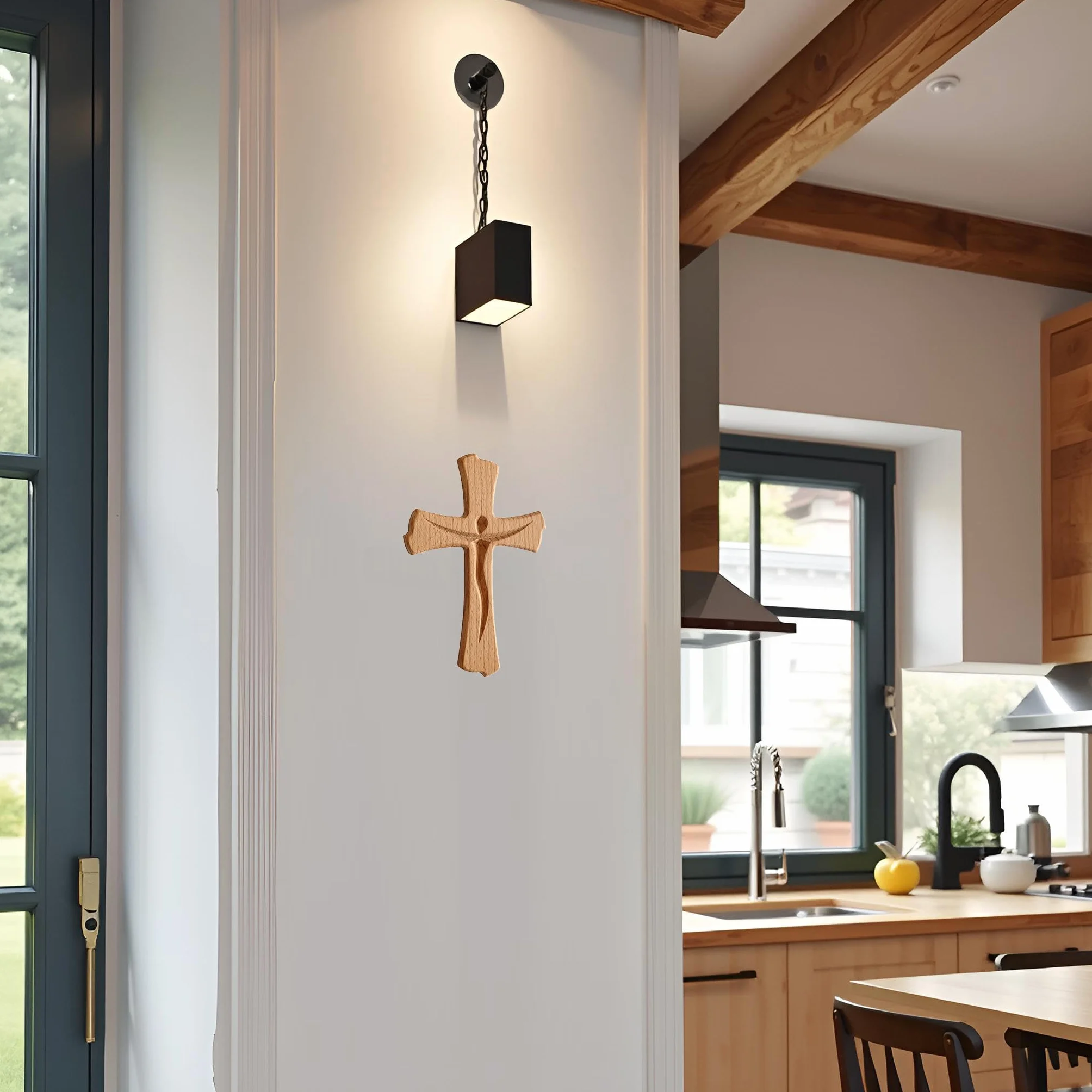 Croix murale crucifix en bois de hêtre véritable 20 cm moderne