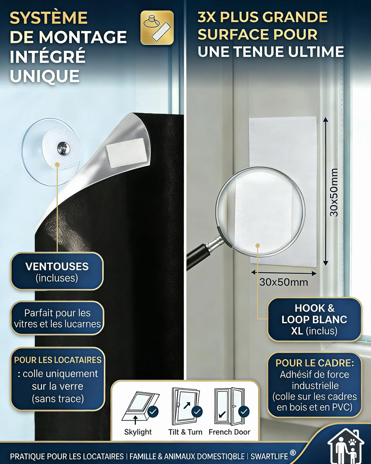 Occultant sans Perçage 240x145 cm Ventouses Auto-adhésif Fenêtre Protection Solaire Intérieure