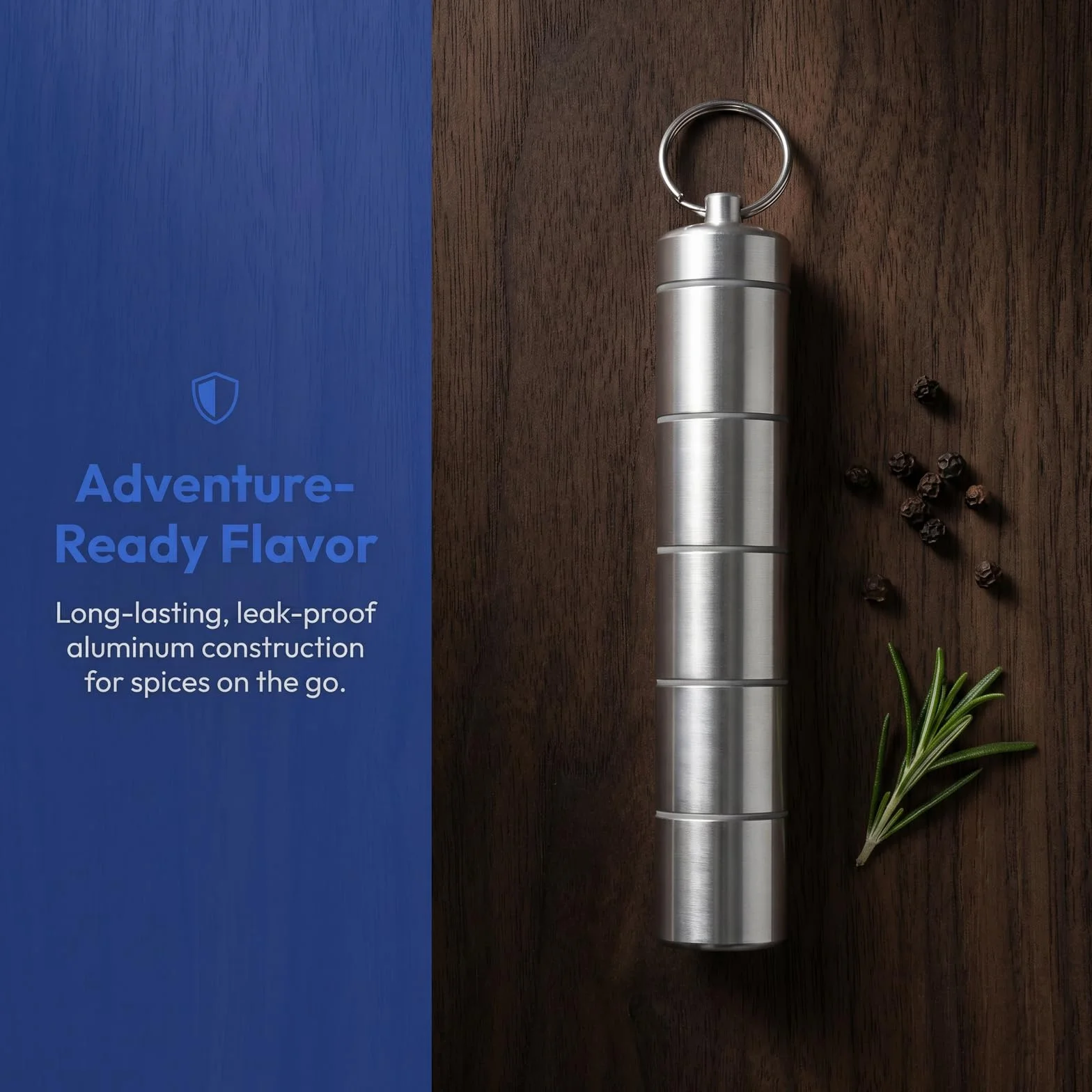 Aluminium Étanche Boite à Épice 5-en-1 Set de 2 Mini Récipients à Épices pour Voyage Pique-Nique